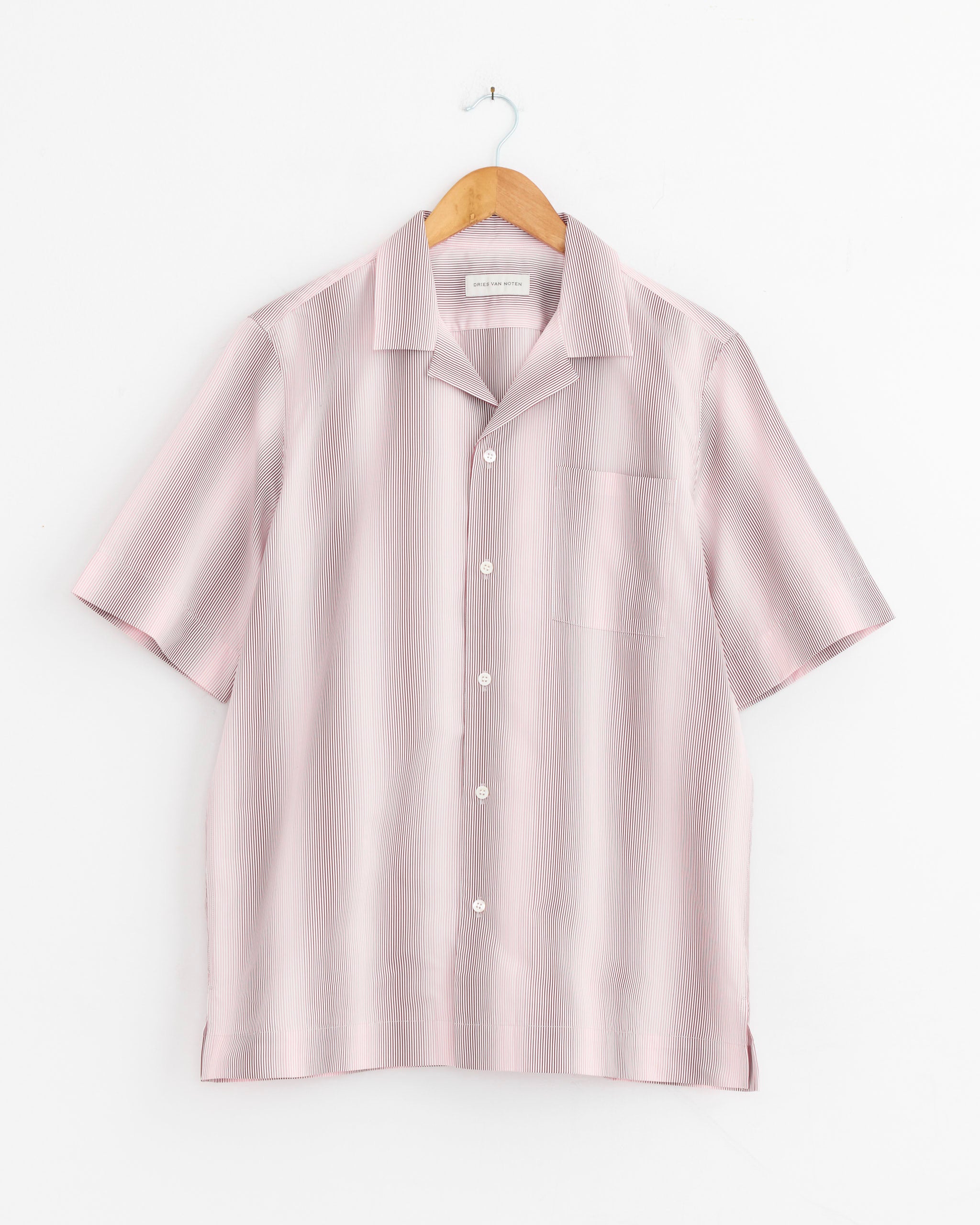 pink striped dress shirt Men's Custom Made High Collar Shirt Pink White Stripes Buttonless Tall Neck Style Lagerfeld Collar 100% Cotton Modern Dress Shirt