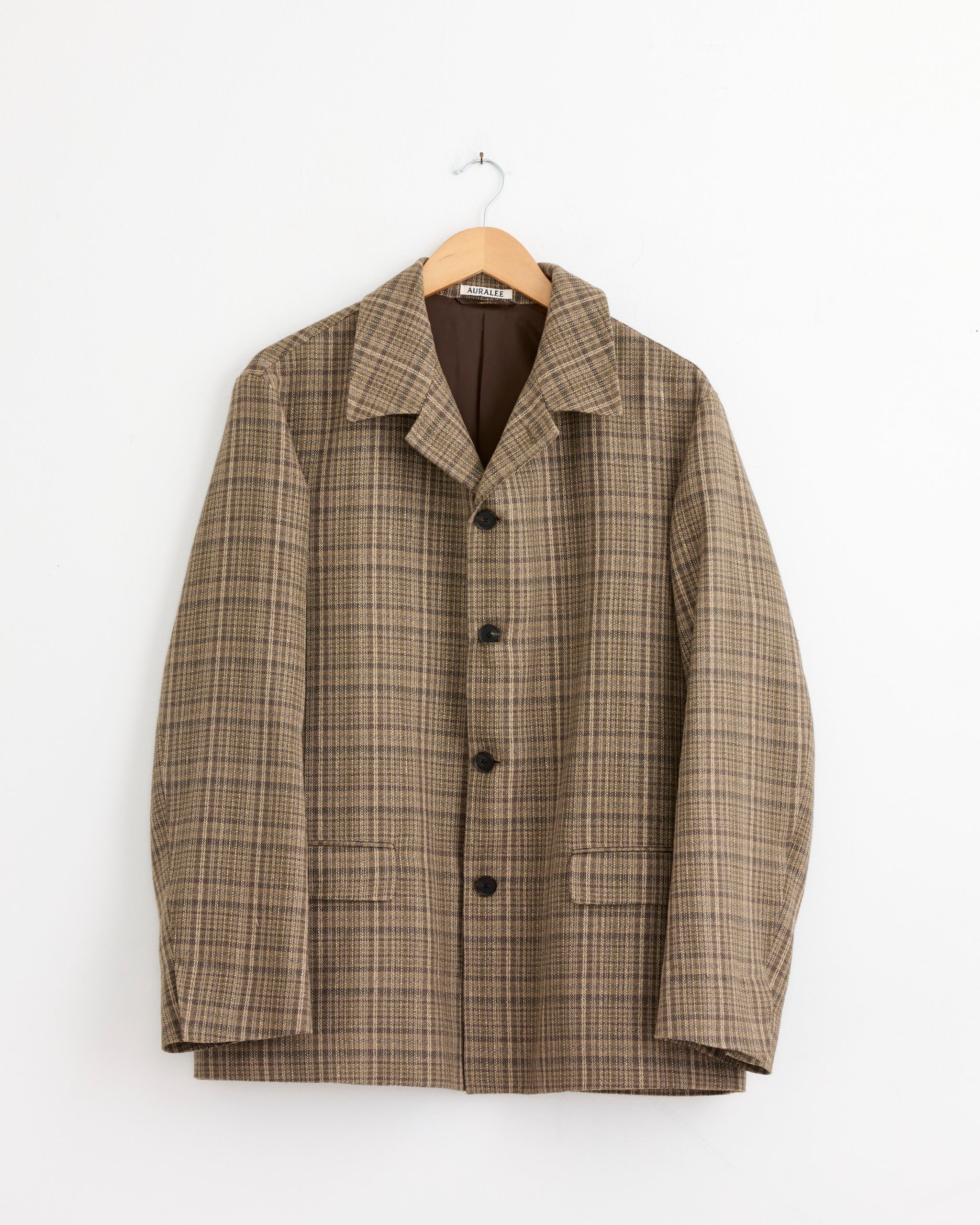 Silk Linen Nep Check Jacket in Dark Brown Check