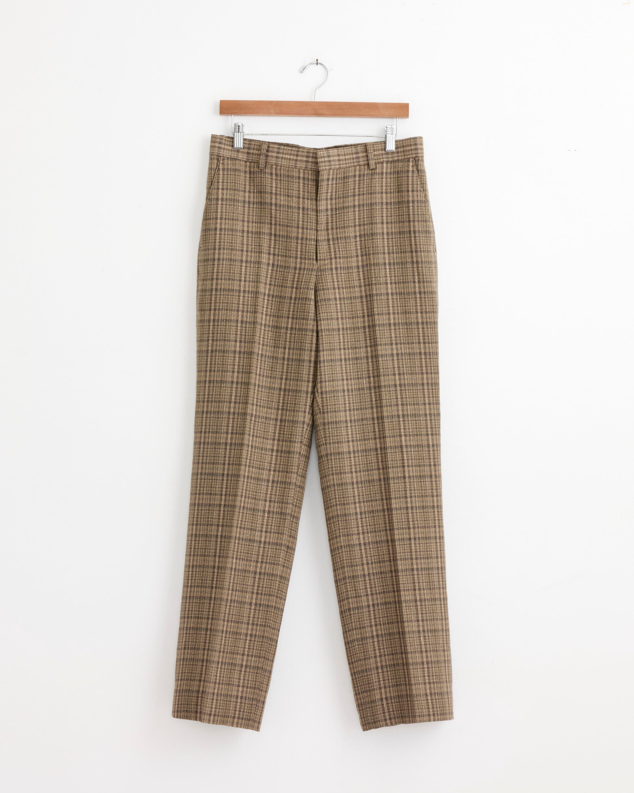 Silk Linen Nep Check Slack in Dark Brown Check