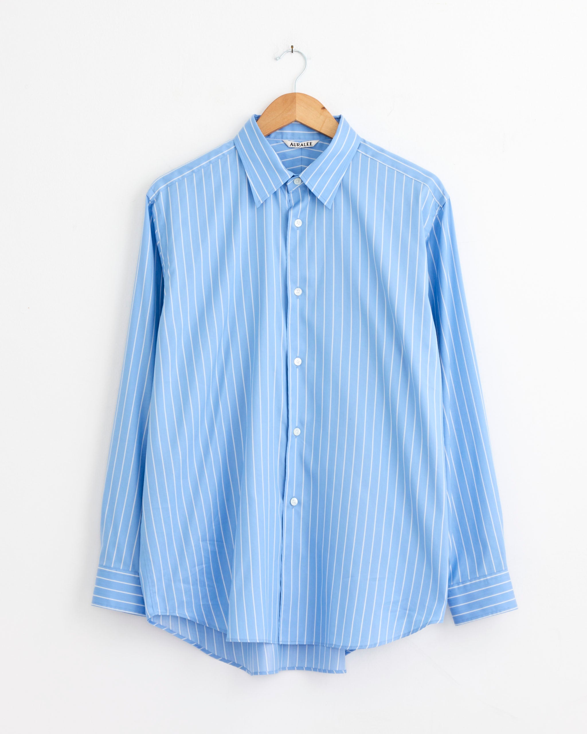 Cotton Silk Stripe Shirt in Sax Blue