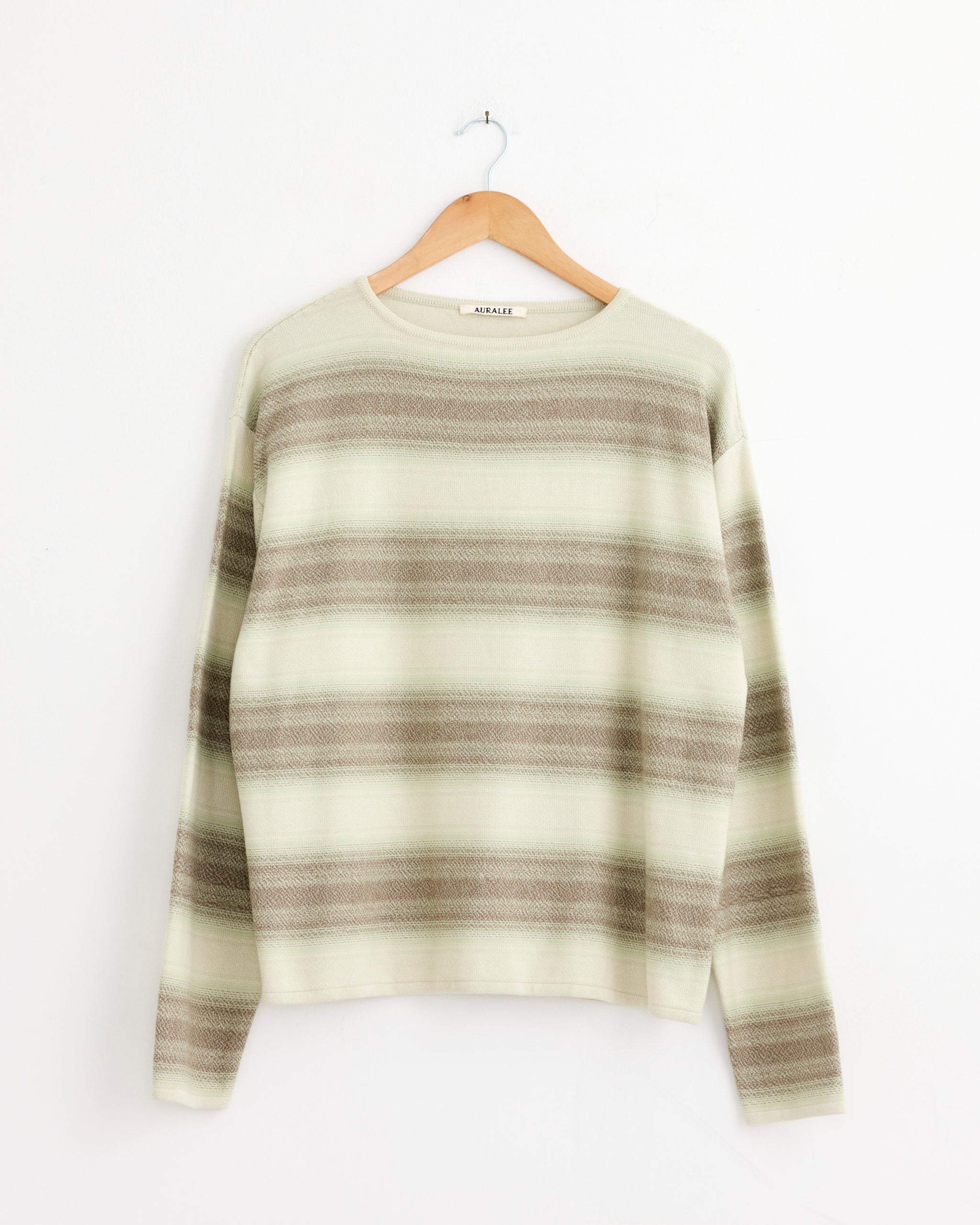 トップス AURALEE COTTON SILK GRADIENT STRIPE KNIT Cotton Silk Gradient Stripe Pullover in Lime Grey