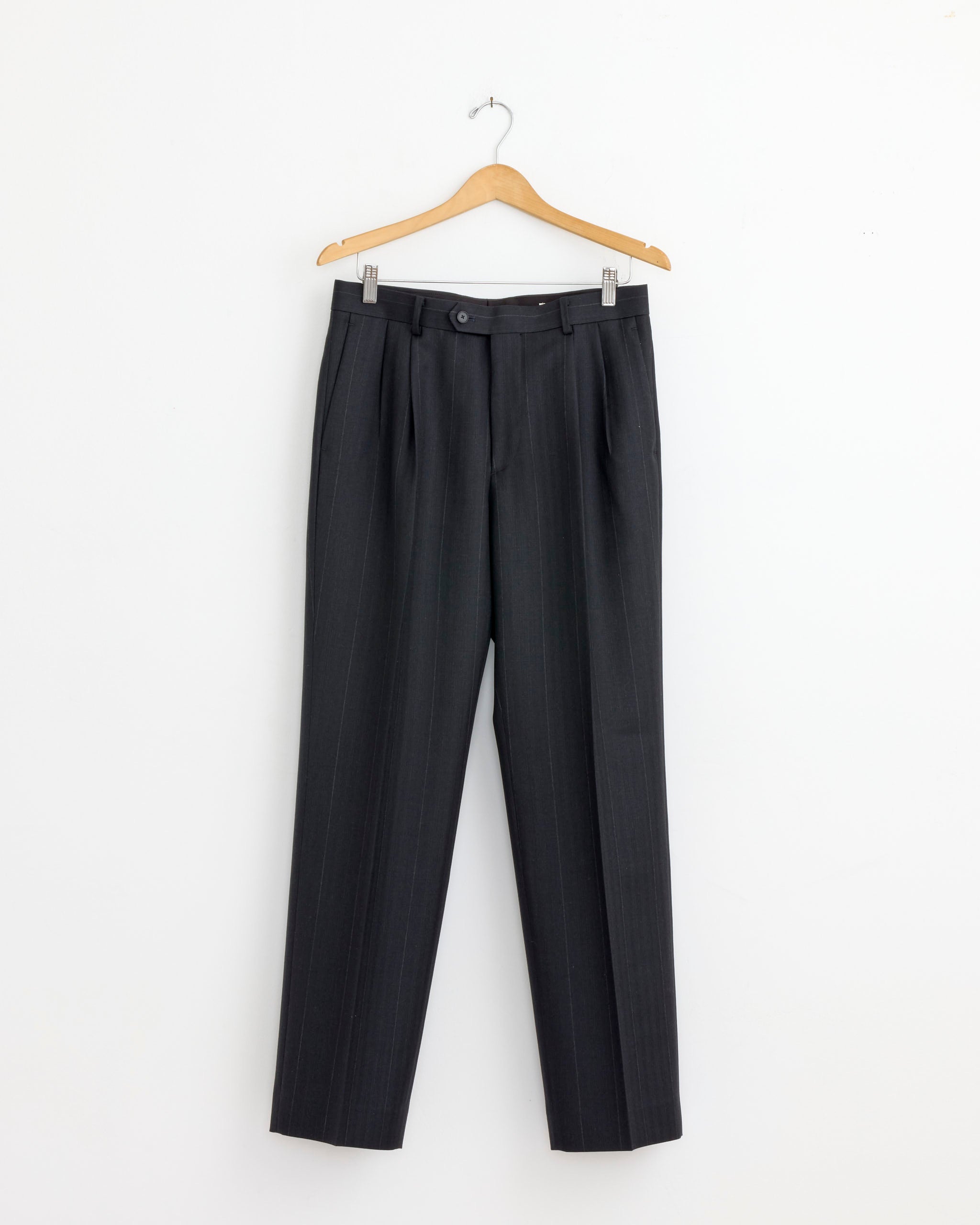 Bluefaced Wool Stripe Two Tuck Slack in Charcoal Navy