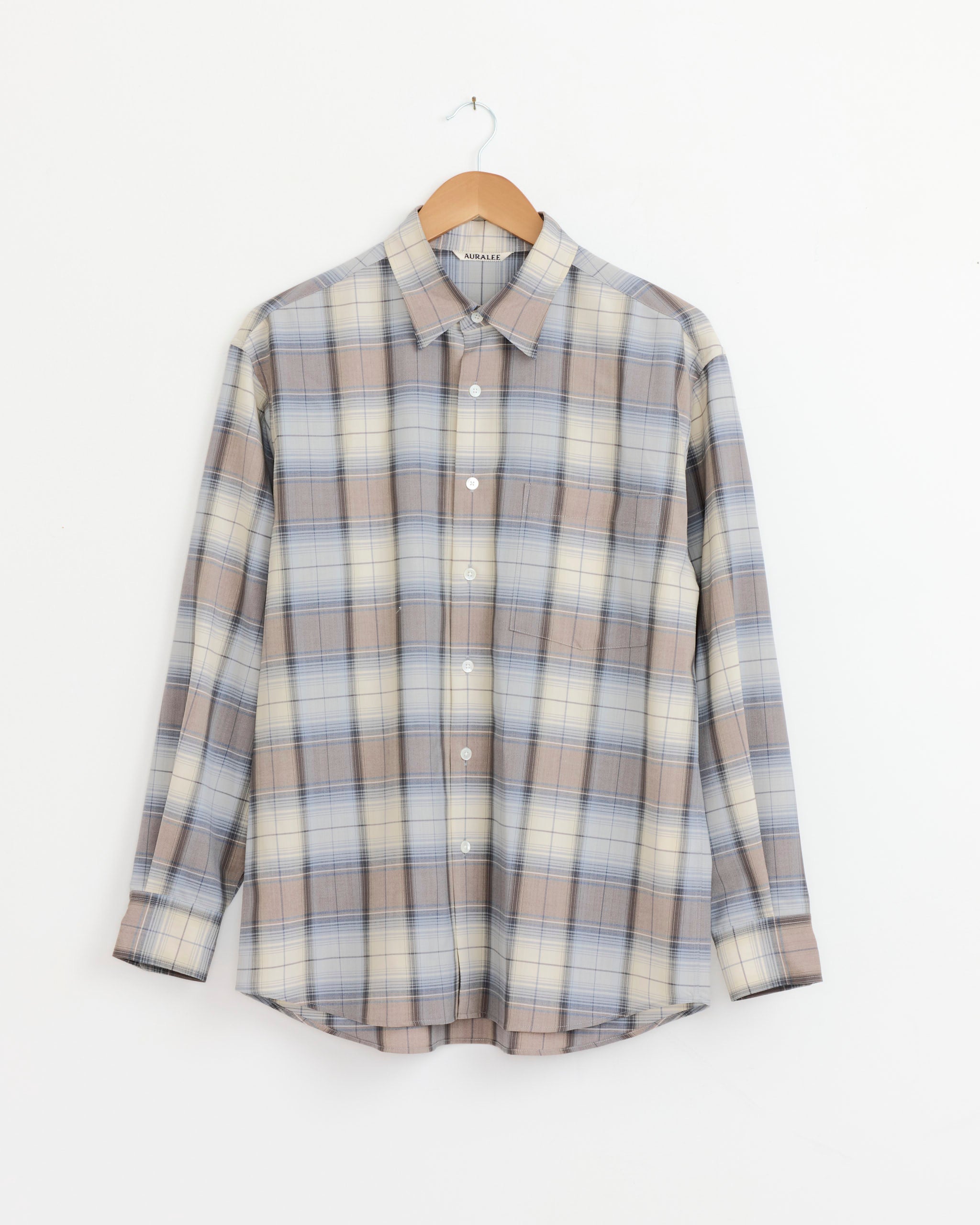 トップス AURALEE SUPER LIGHT WOOL CHECK SHIRT Super Light Wool Check Shirt in Blue Grey