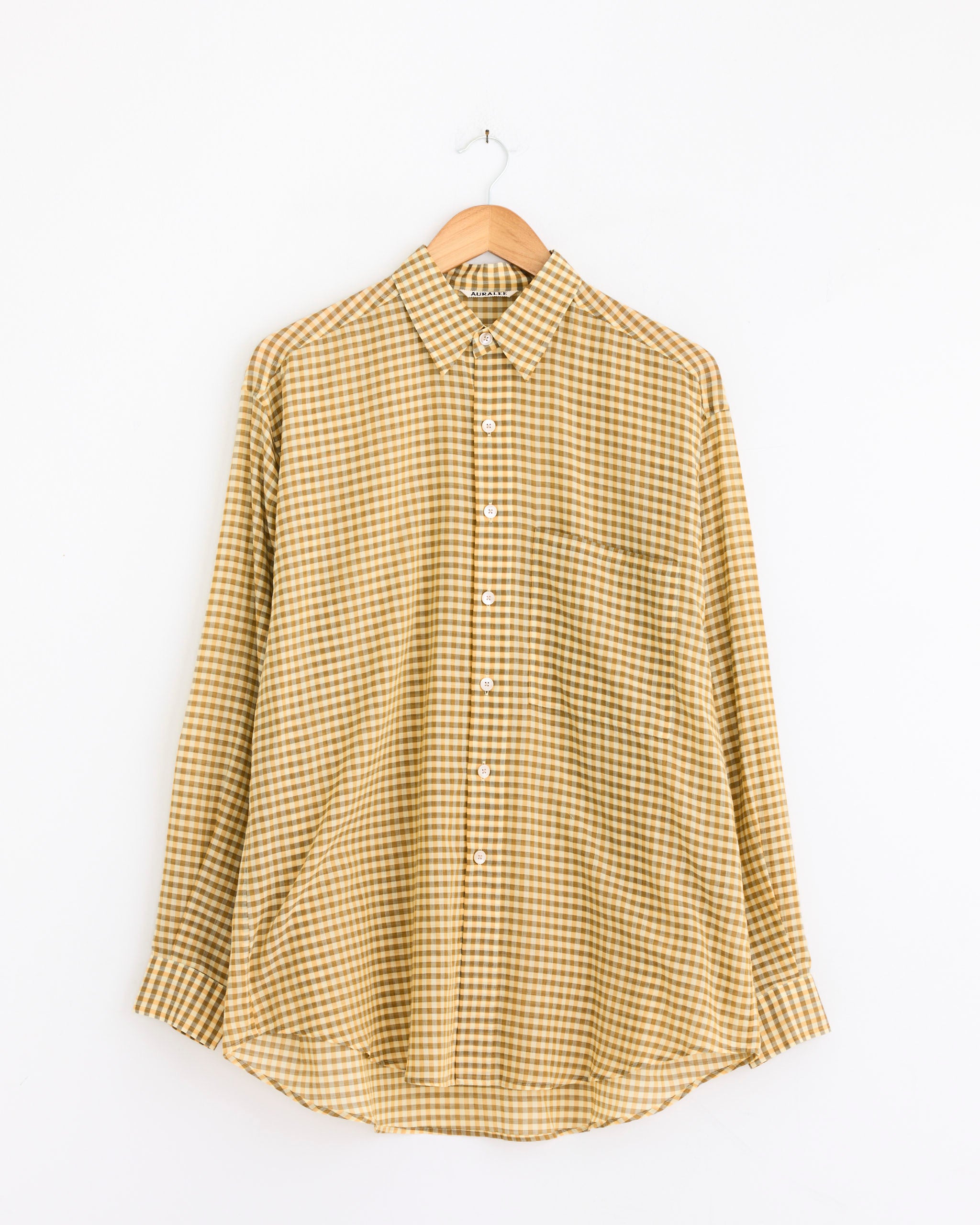 Airy Light Cotton Check Big Shirt in Mustard Gingham