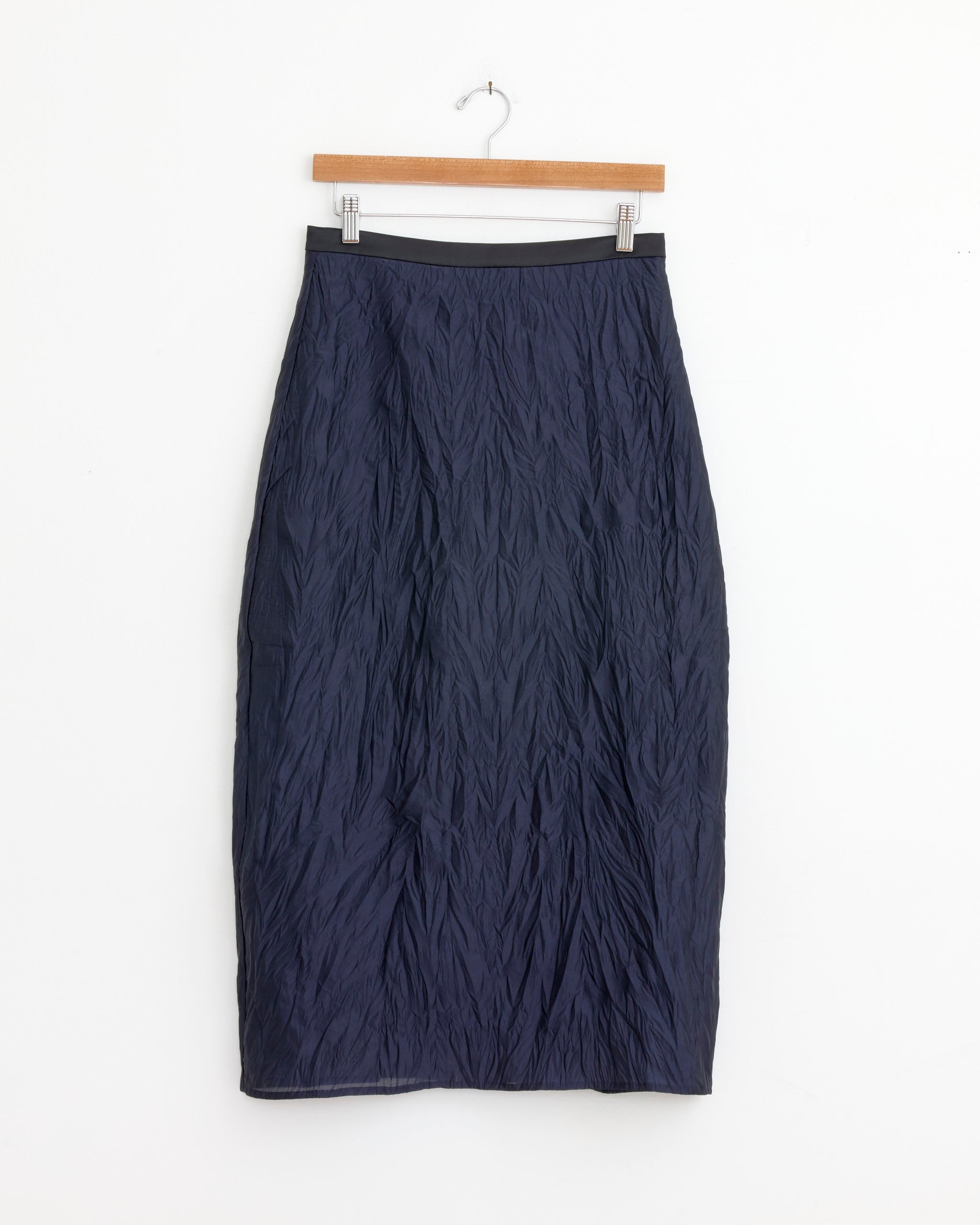 Crinkled Midi Skirt in Navy