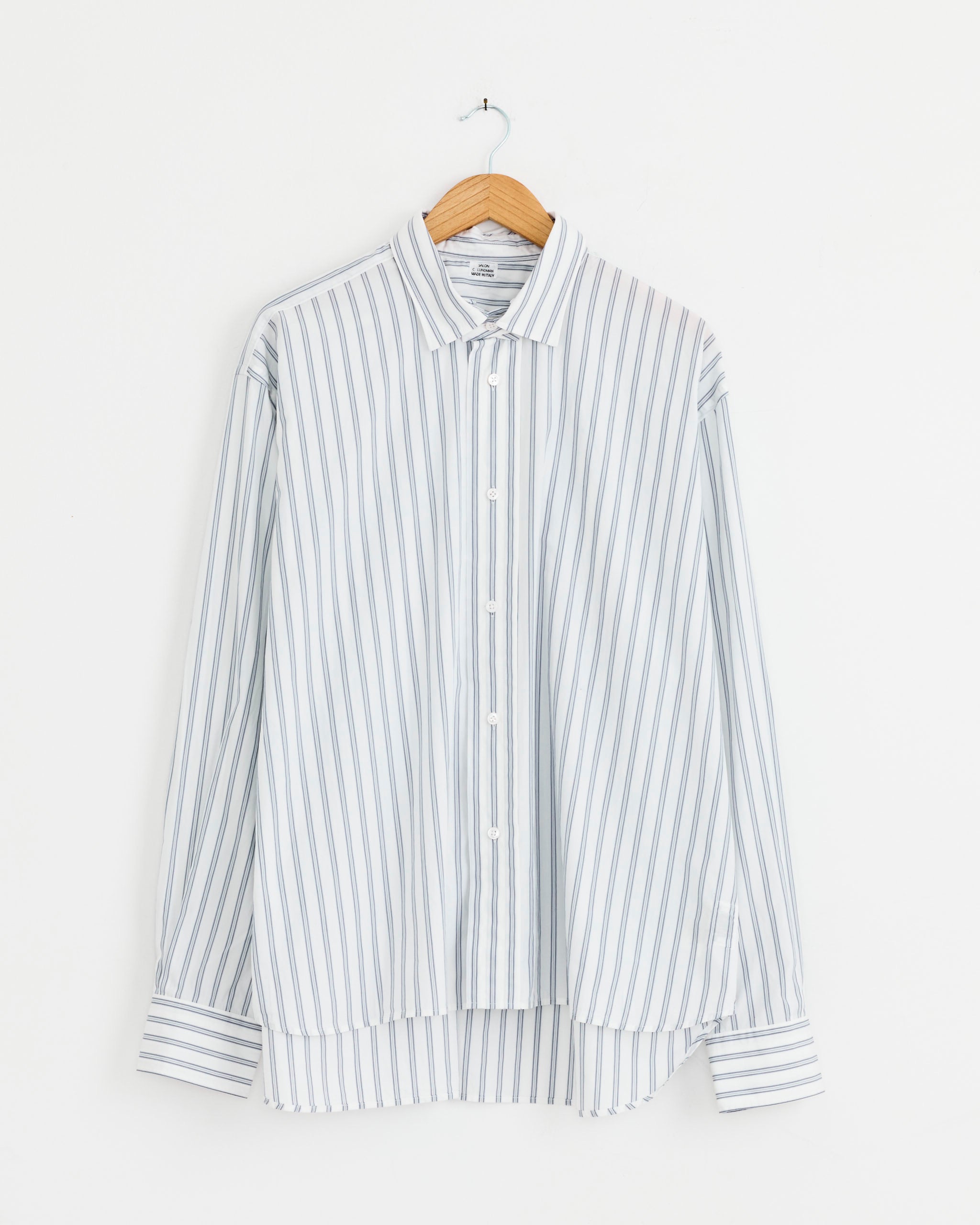 トップス salon C.lundman : Double Cuff Shirt Double Collar Shirt in Fine Blue Stripe