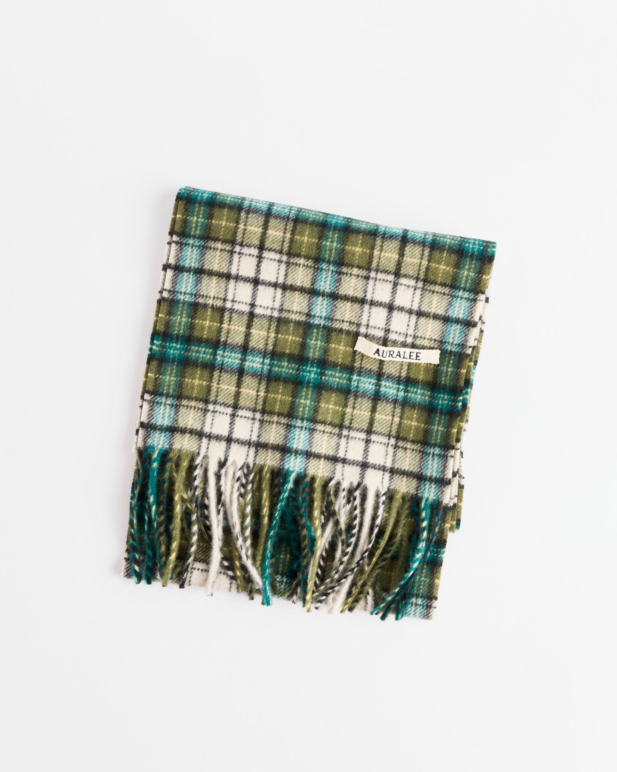 小物 AURALEE / CASHMERE CHECK STOLE Cashmere Check Long Stole in Moss Green Check