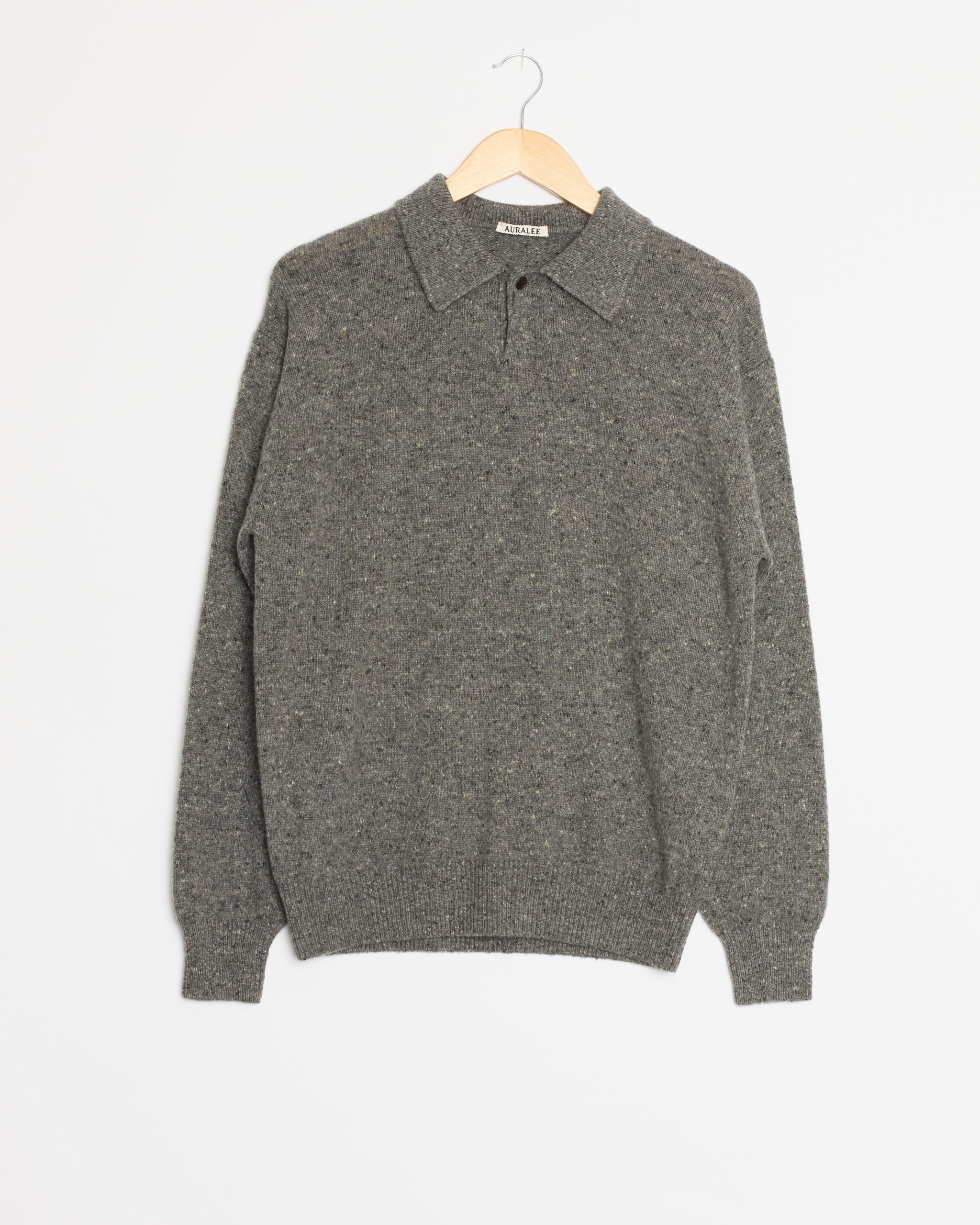 Auralee ニットポロ Cashmere Nep Knit Polo in Mix Grey