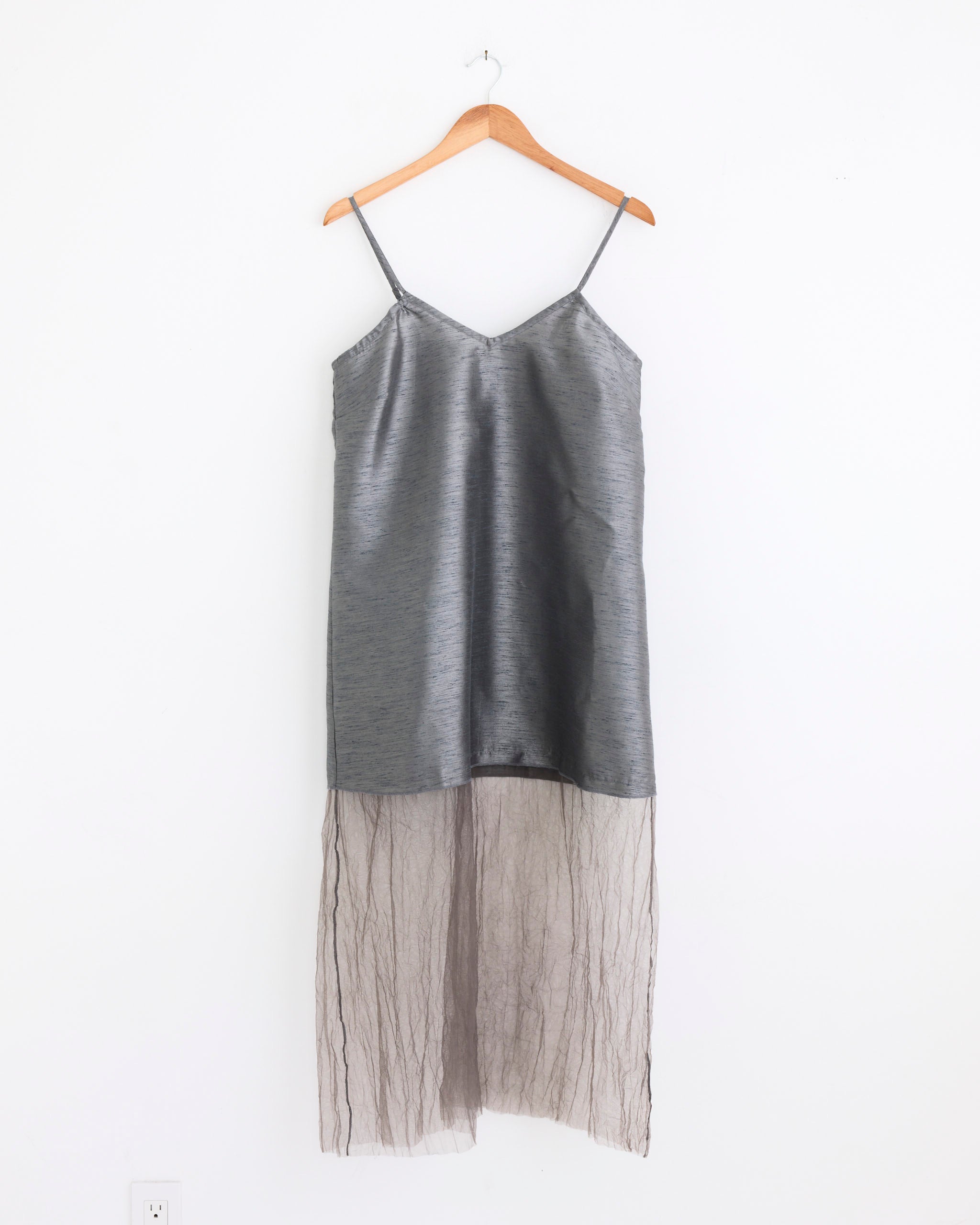 sheer mesh cami dress Dupioni Mesh Dress in Steel