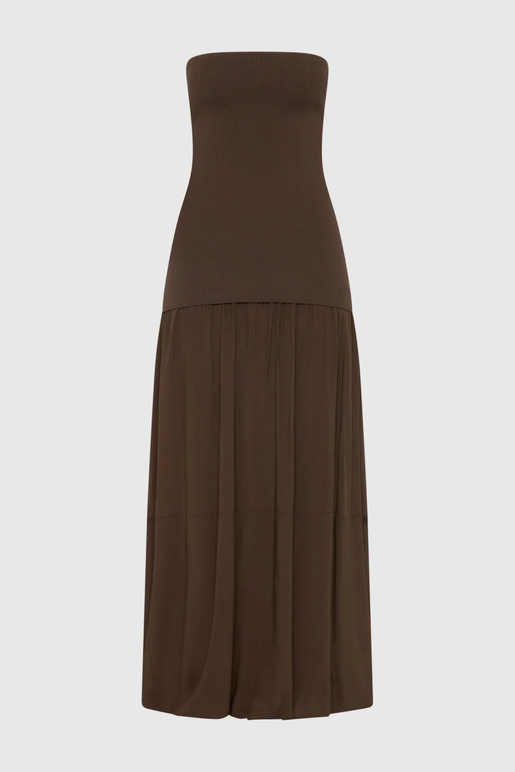 St. Agni Strapless Balloon Hem Dress in Brown