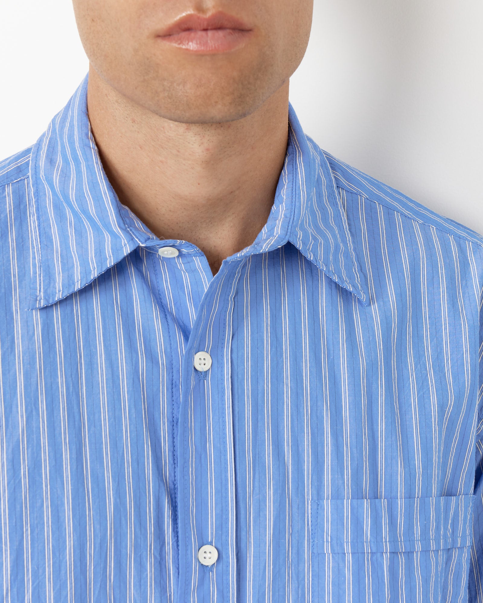 Gio Shirt in Crushed Cotton Blue Stripe