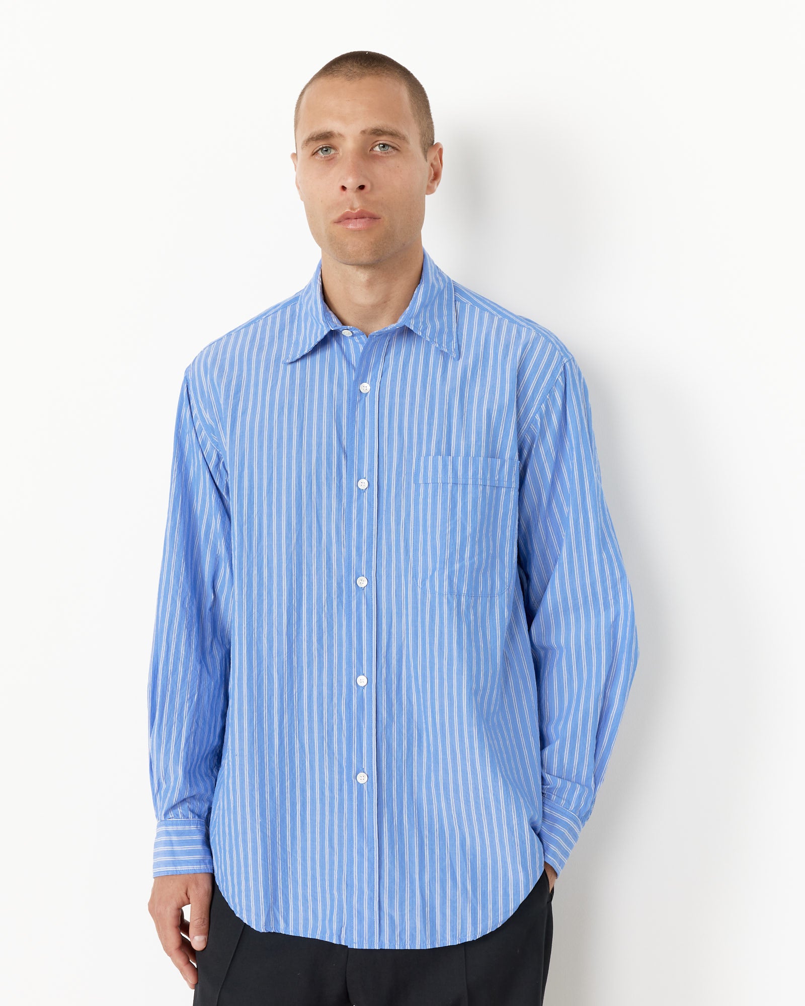 Gio Shirt in Crushed Cotton Blue Stripe