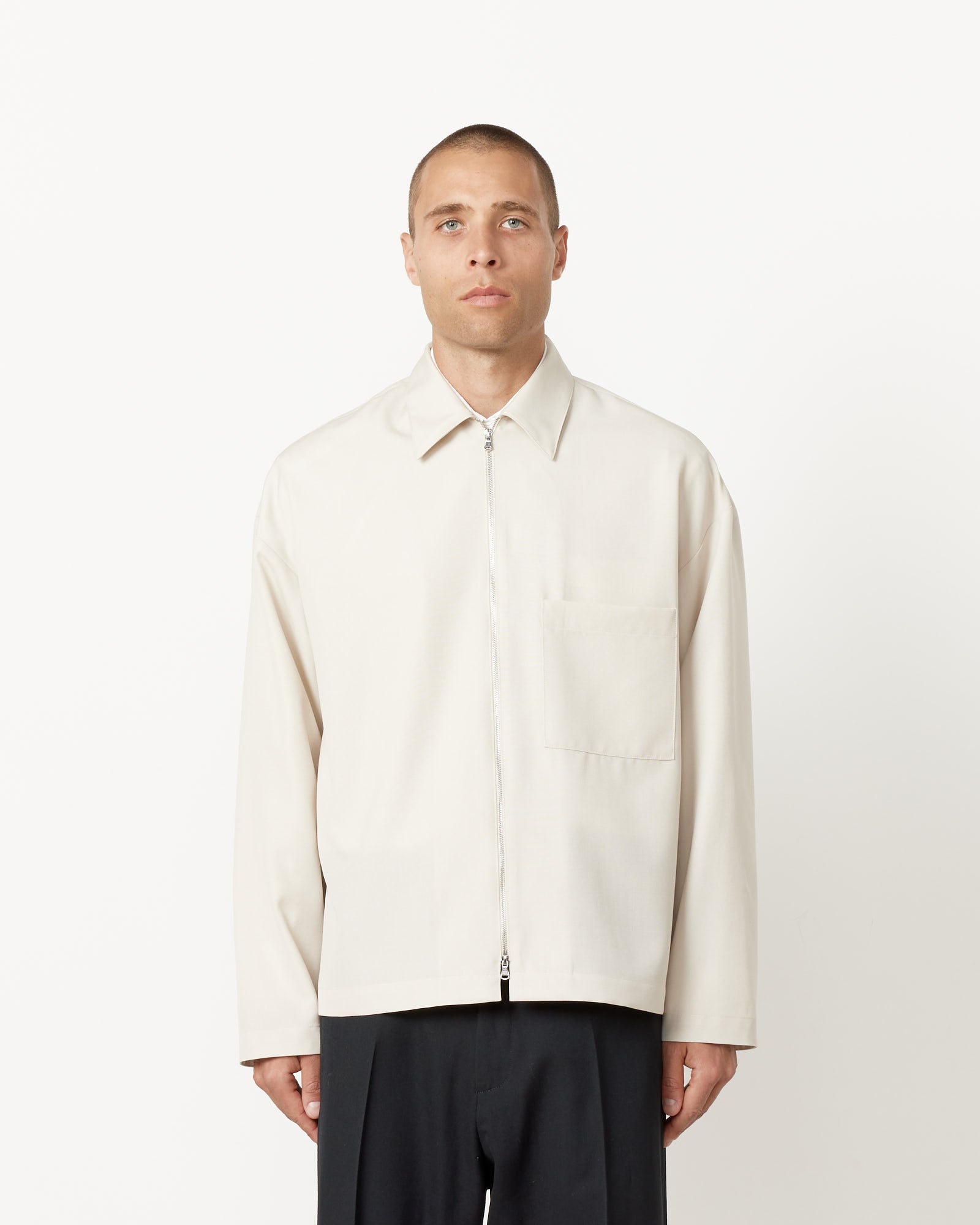 Enzo Shirt Long Sleeve in Tropical Wool Crema