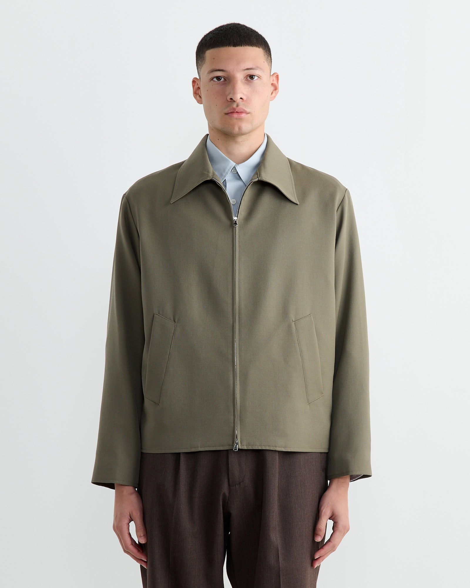 Zip Jacket Wool Gabardine in Sage Zip Jacket Wool Gabardine in Sage