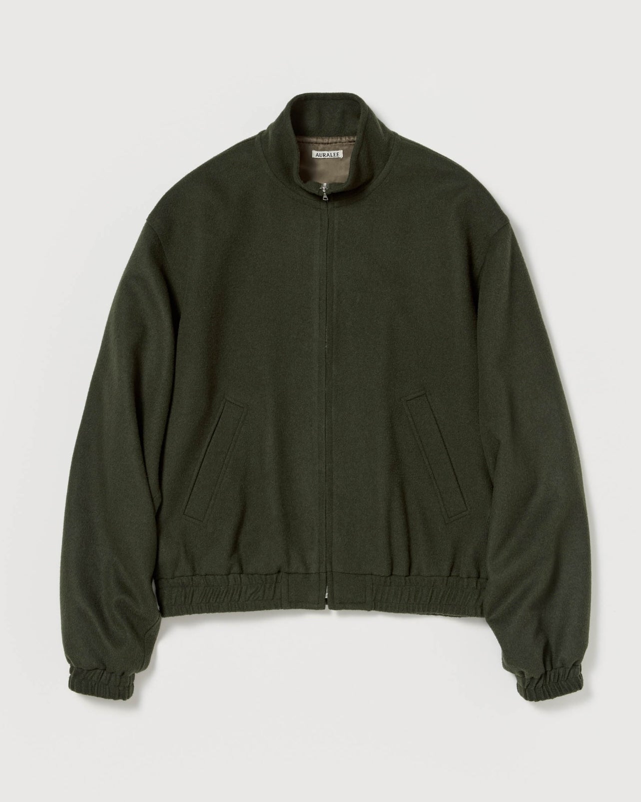 Baby Camel Flannel Zip Blouson in Dark Olive