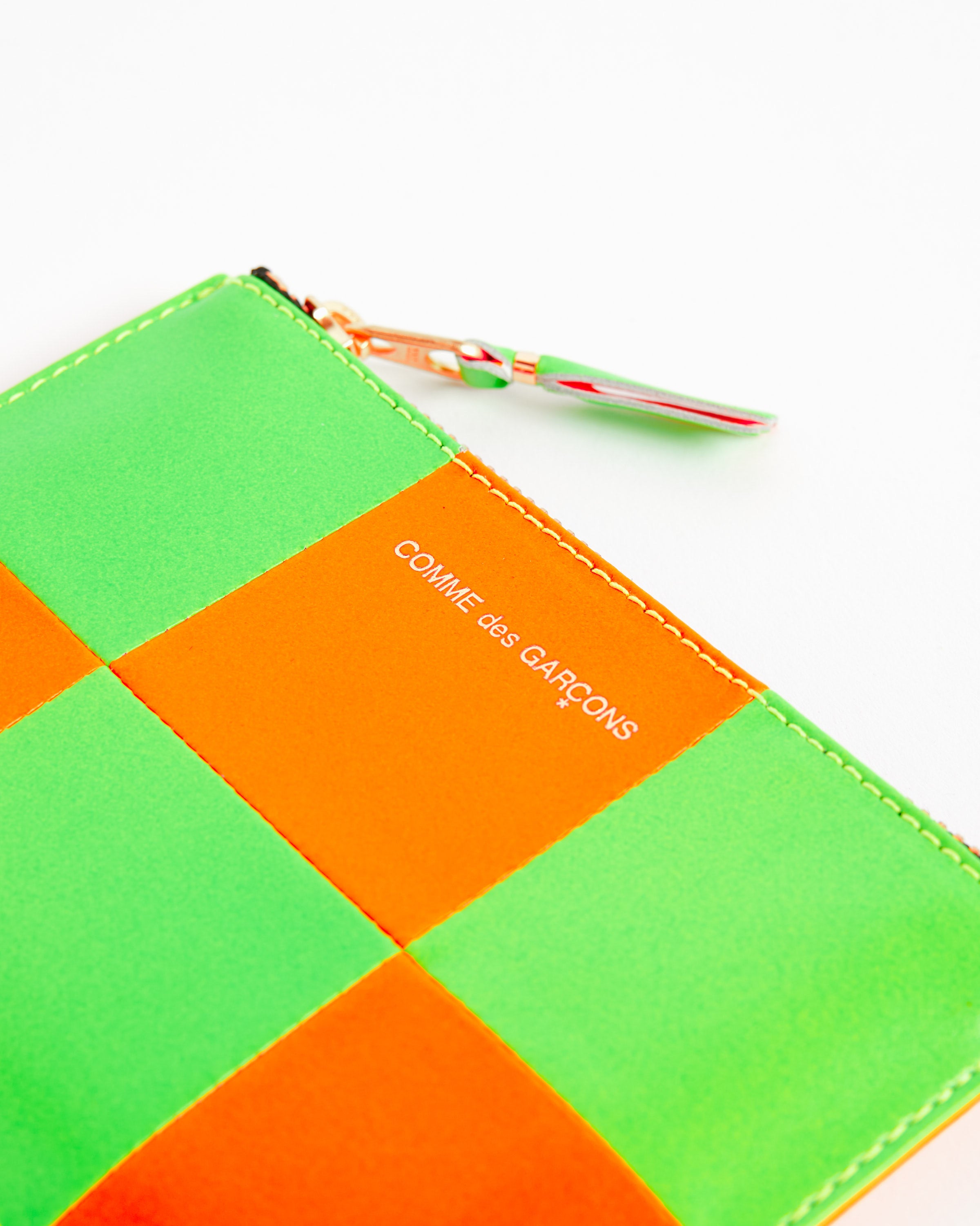 Fluorescent Square Classic Wallet in Light Orange & Green