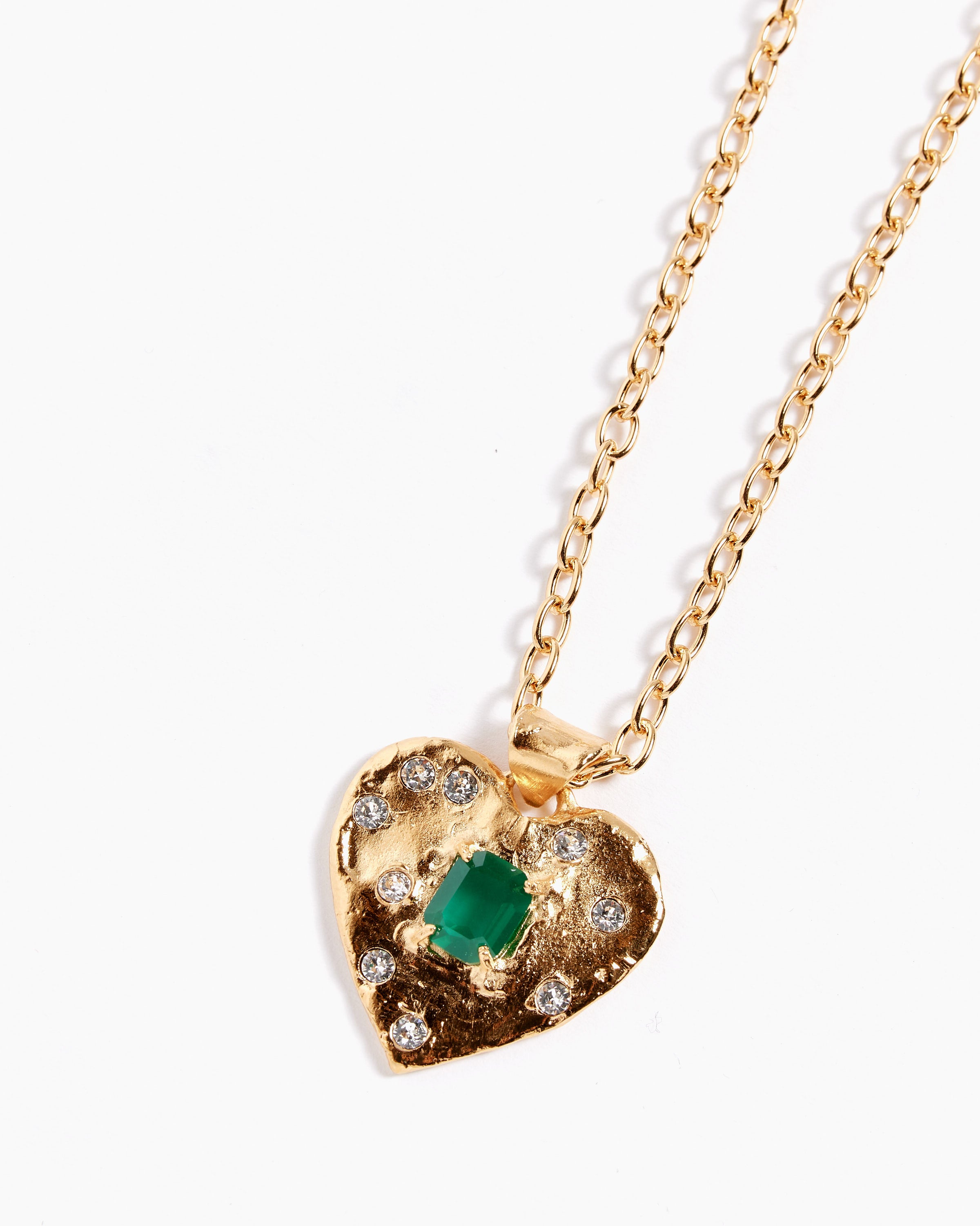 Super Heart Necklace in 18K Gold Plated Emerald