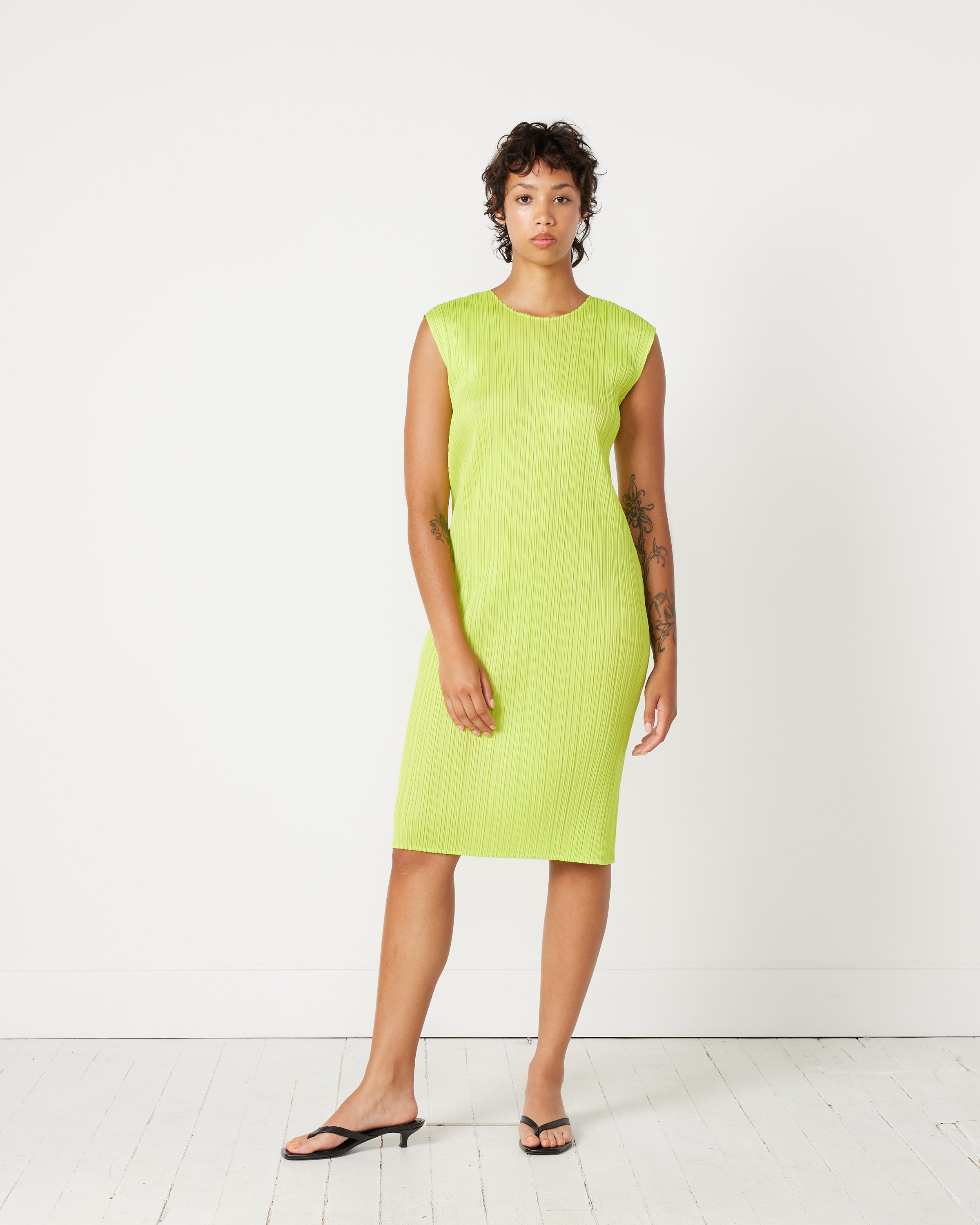 New Colorful Basics 3 Sleeveless Dress in Yellow Green by Pleats Please  Issey Miyake