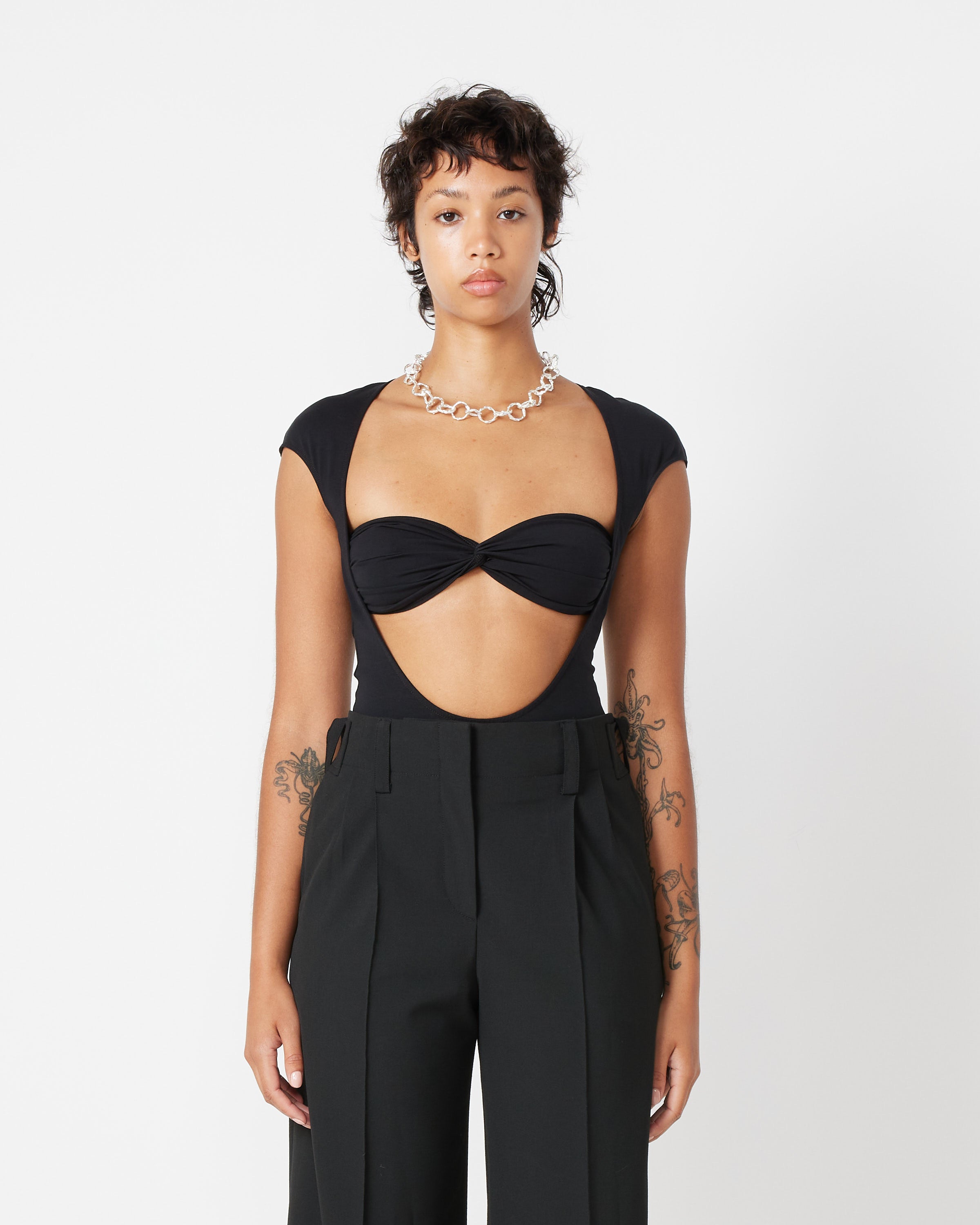 Sleeveless Crew Neck Knit Bodysuit - Black – Emilie-Bs