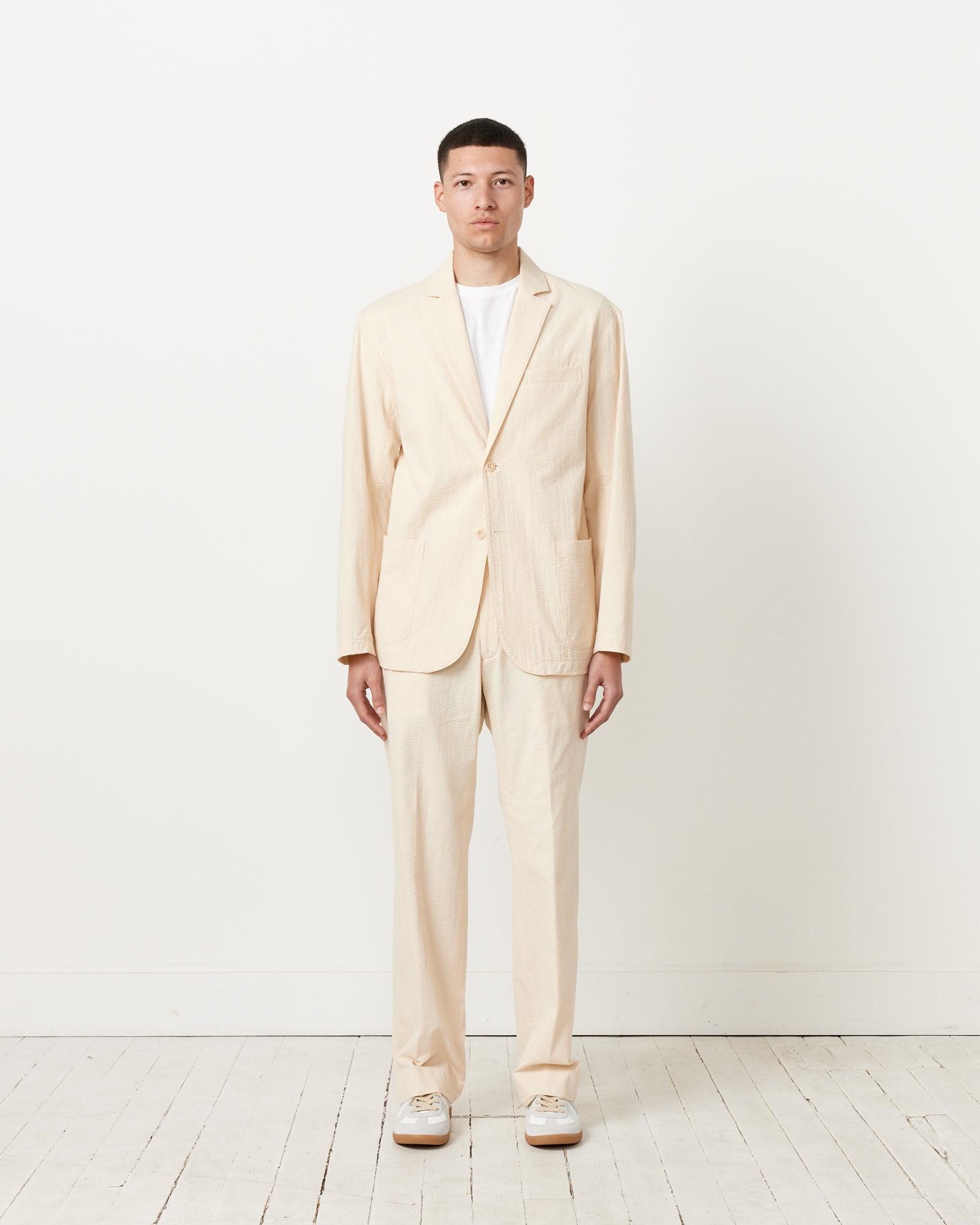 Seersucker Blazer in Cream - Cream / L (249042)