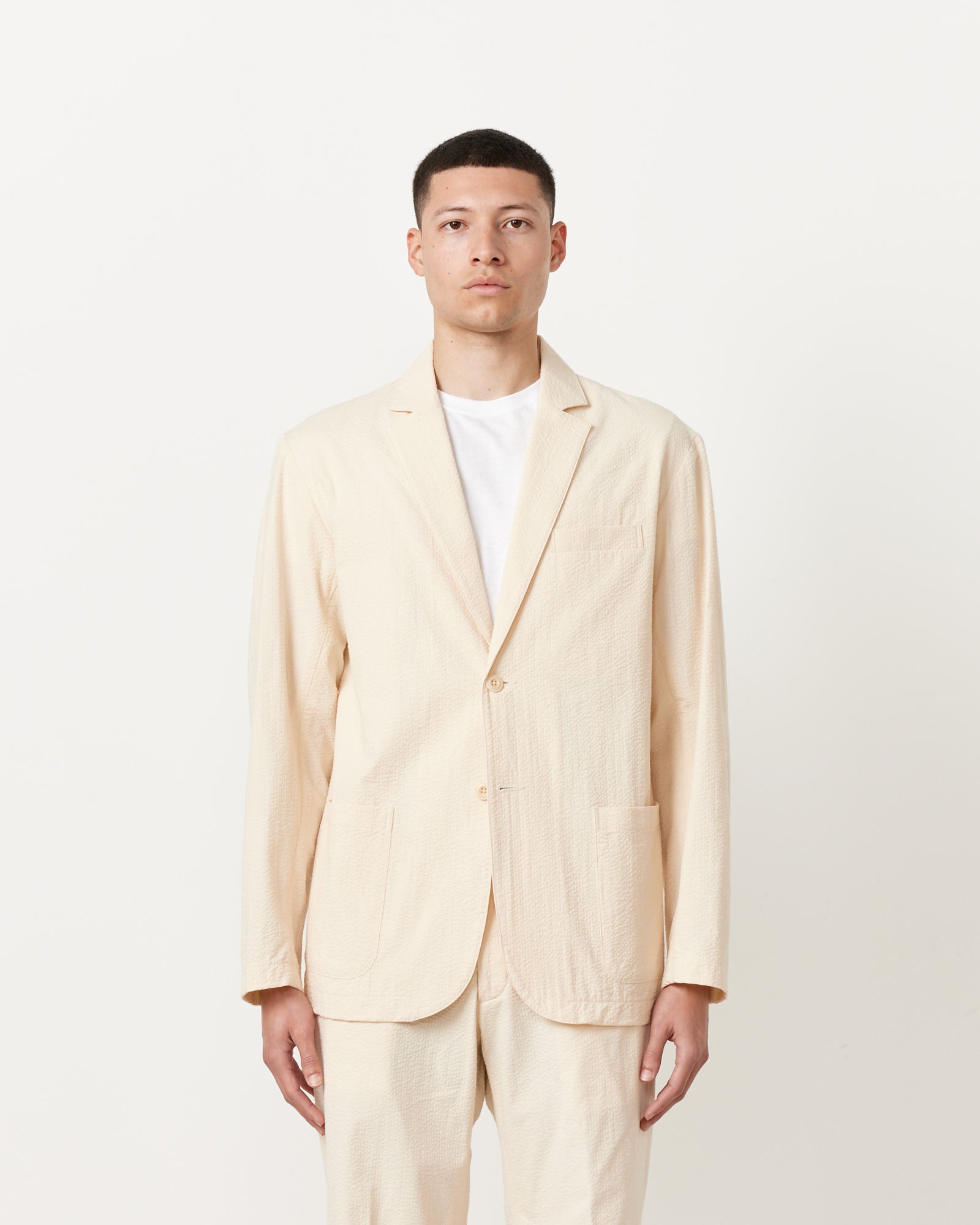 Seersucker Blazer in Cream - Cream / L (249042)