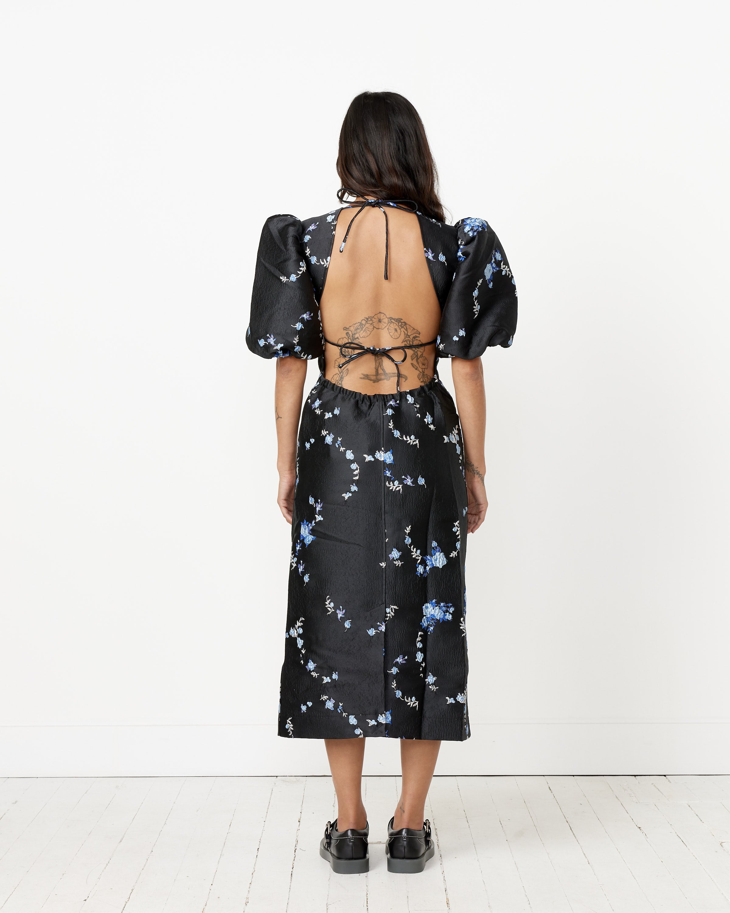 3D Jacquard Open Back Midi Dress 3D Jacquard Open Back Midi Dress