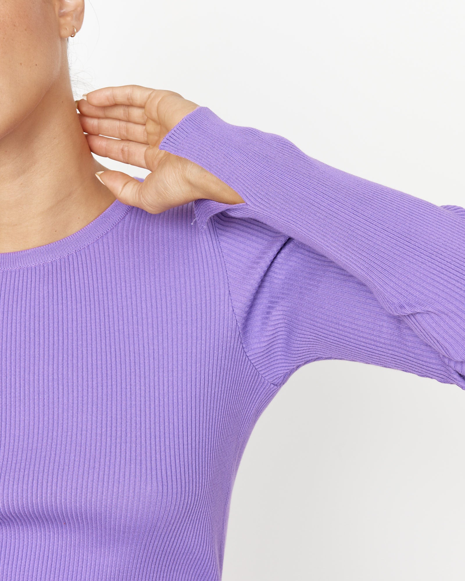 Giza Rib Knit Pullover in Purple