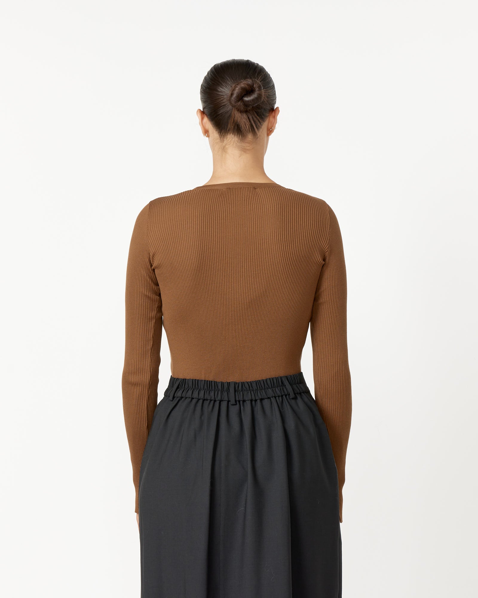Giza Rib Knit Pullover in Brown
