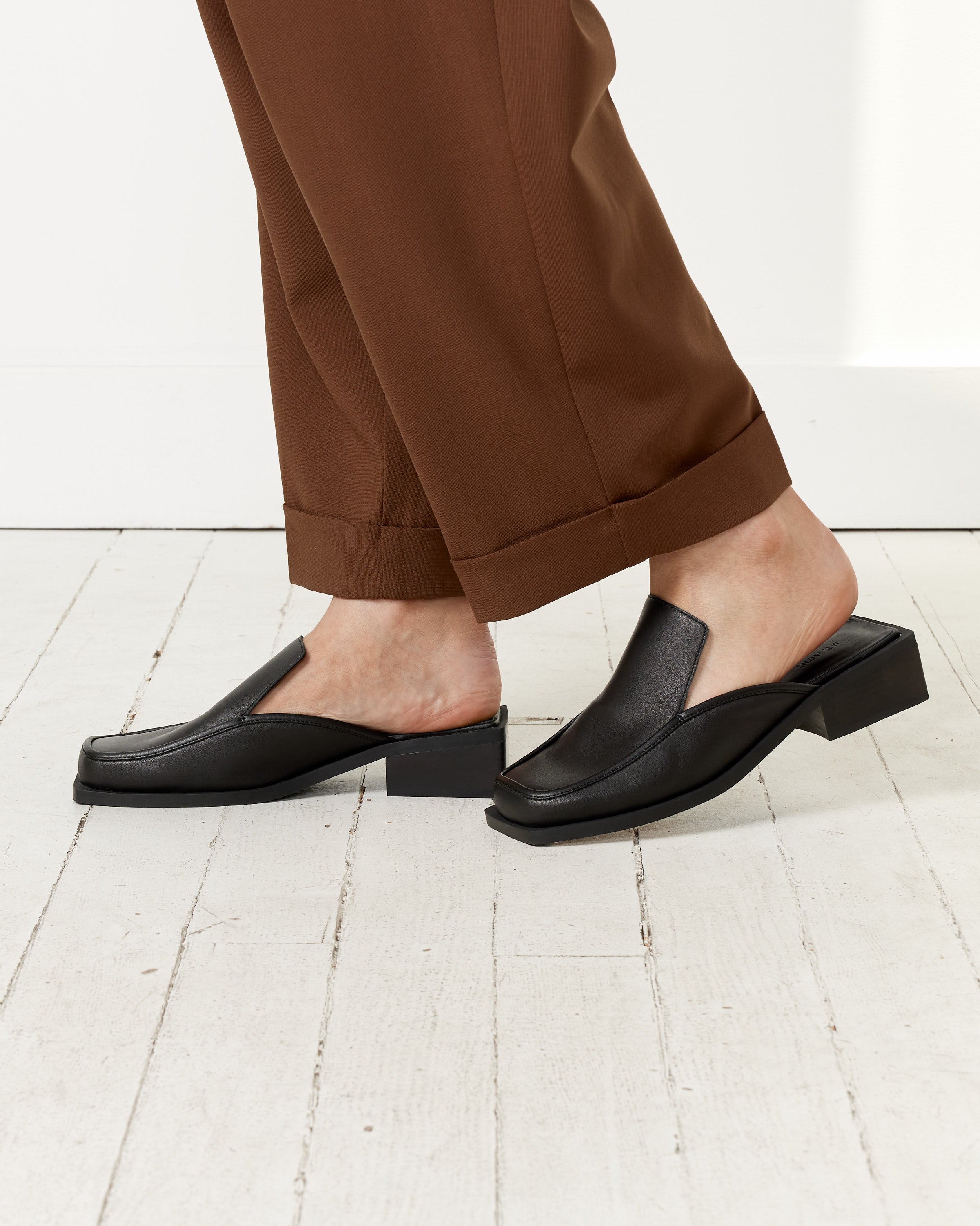 Square Toe Mule in Black