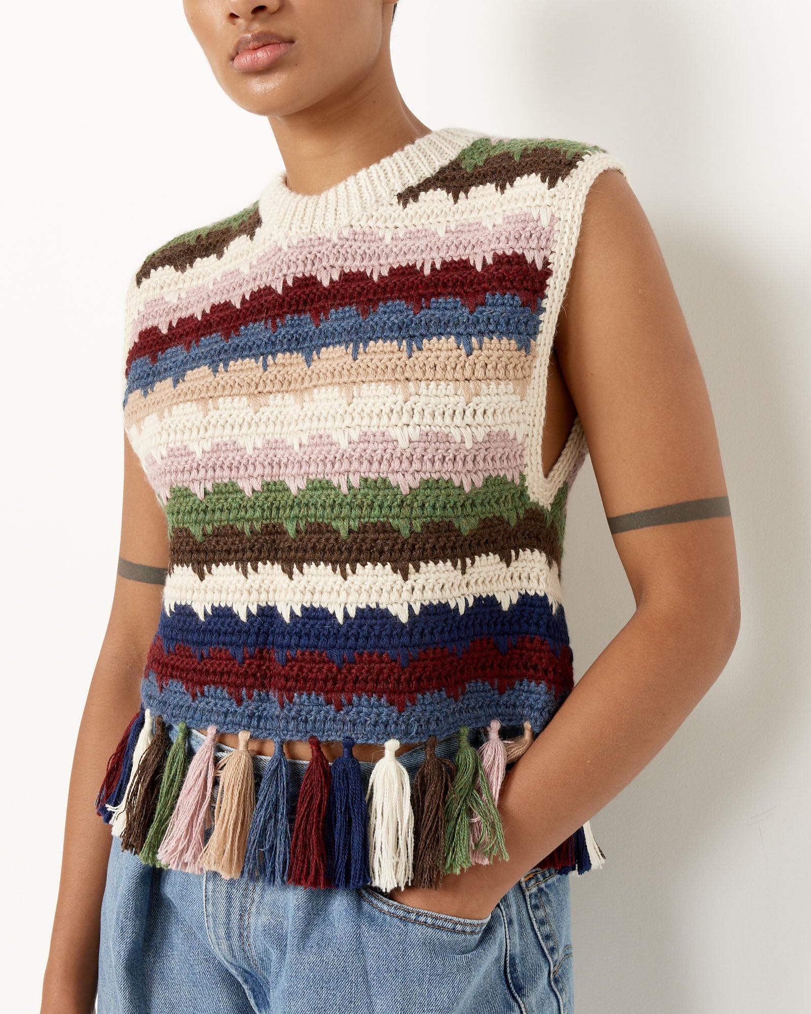 Fringe Hem Reversible Crochet Vest