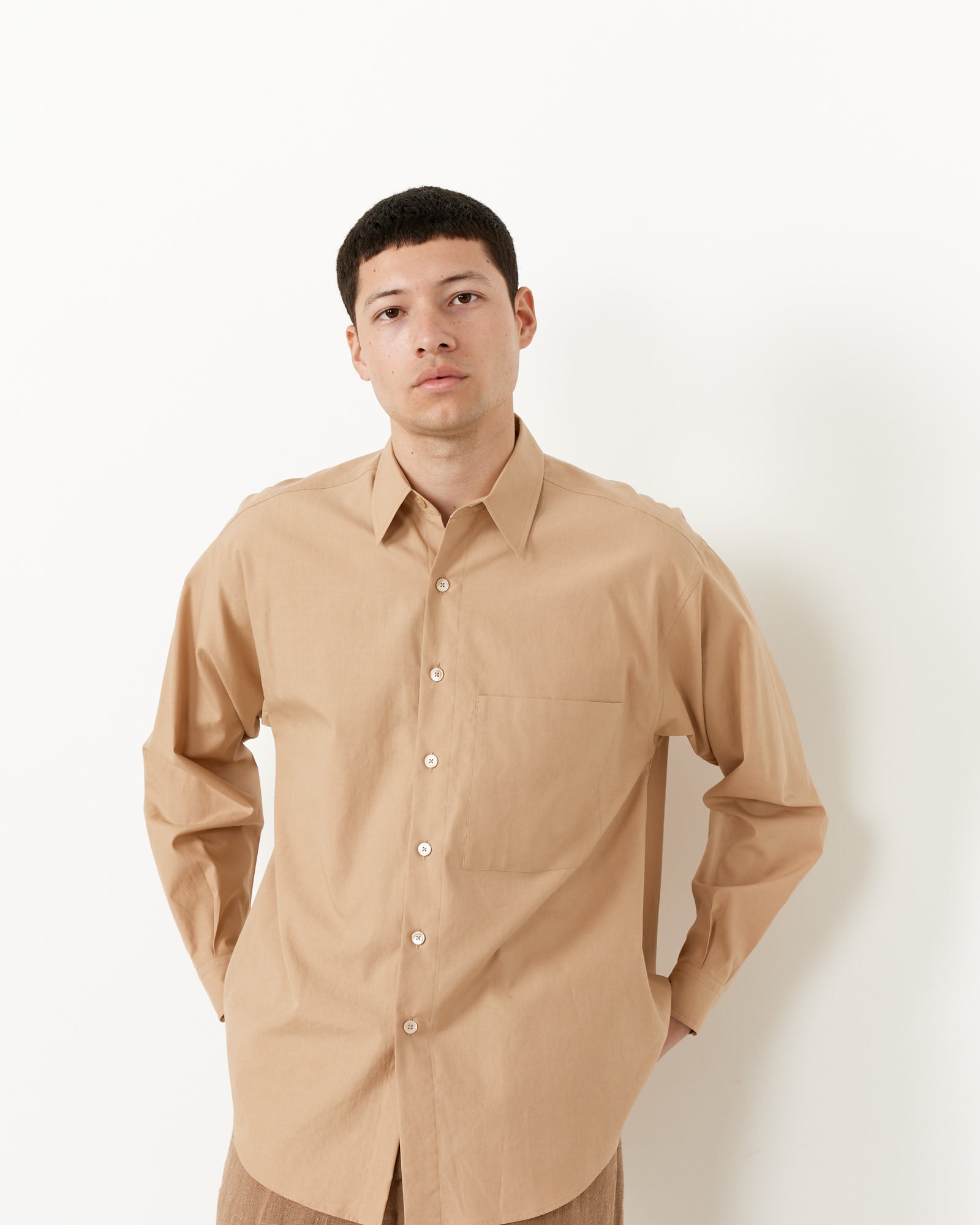 Washed Finx Twill Big Shirt in Light Brown