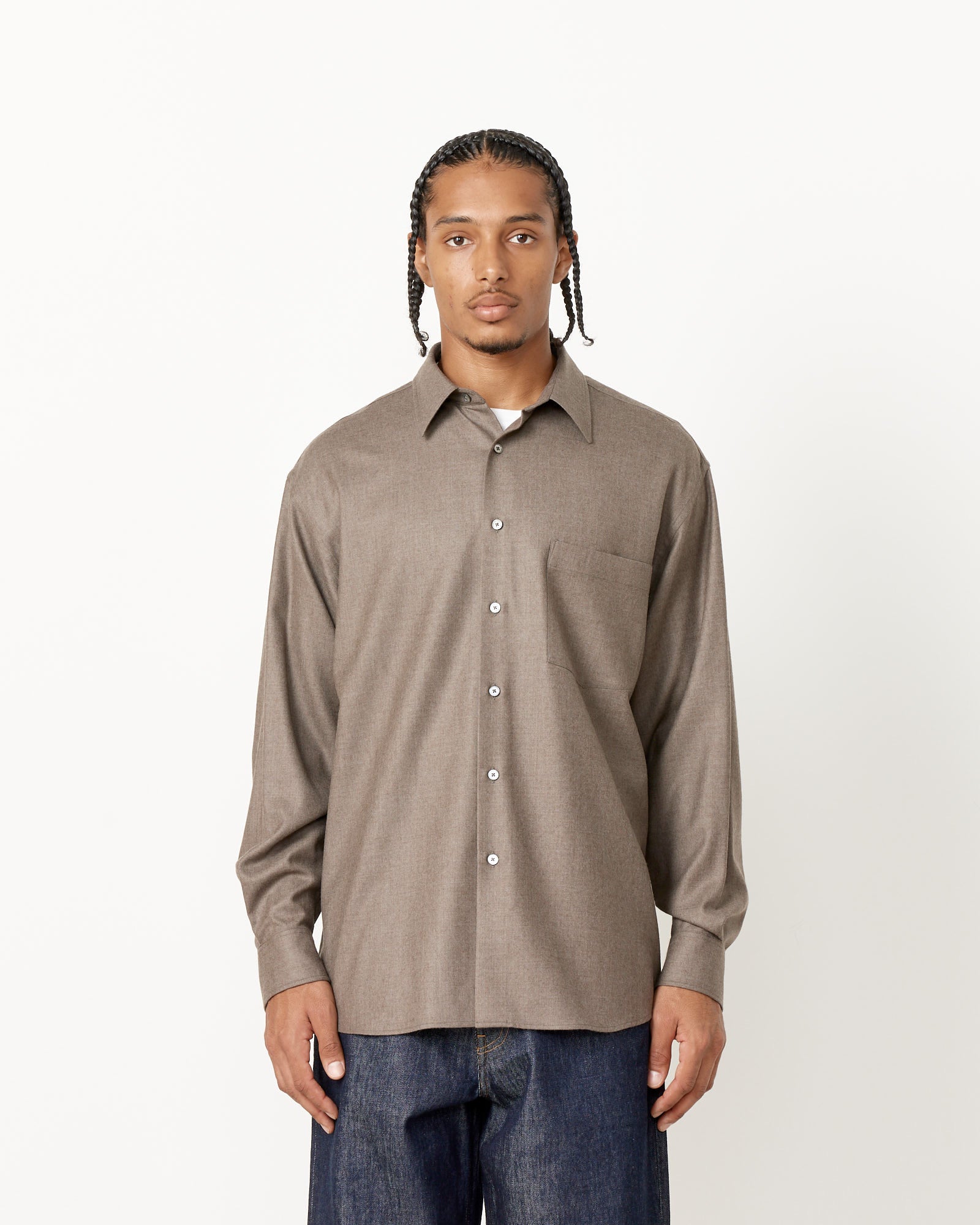 Super Light Wool Shirt in Black in Light Khaki in Top Brown