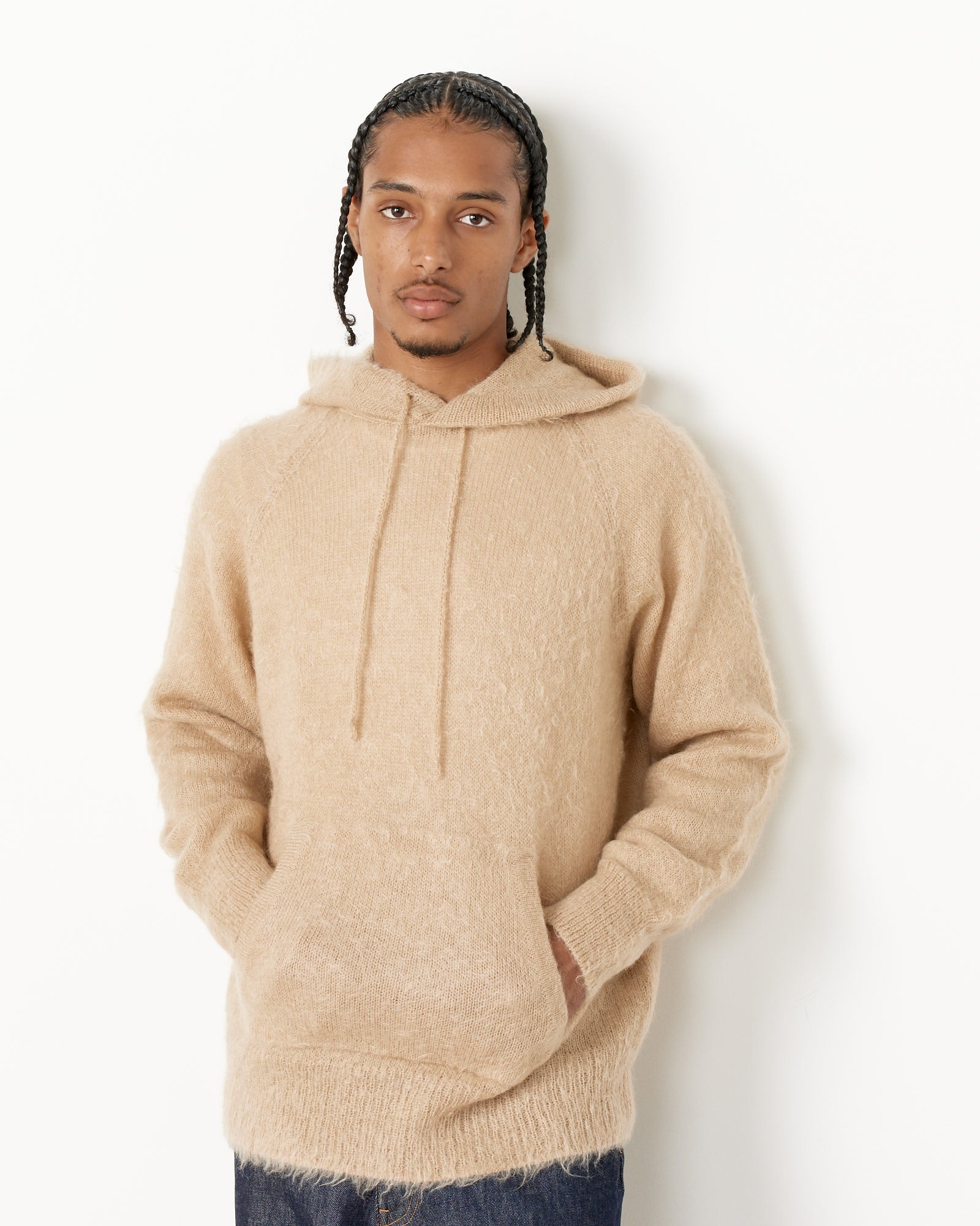 Brushed Mohair Knit Hoodie