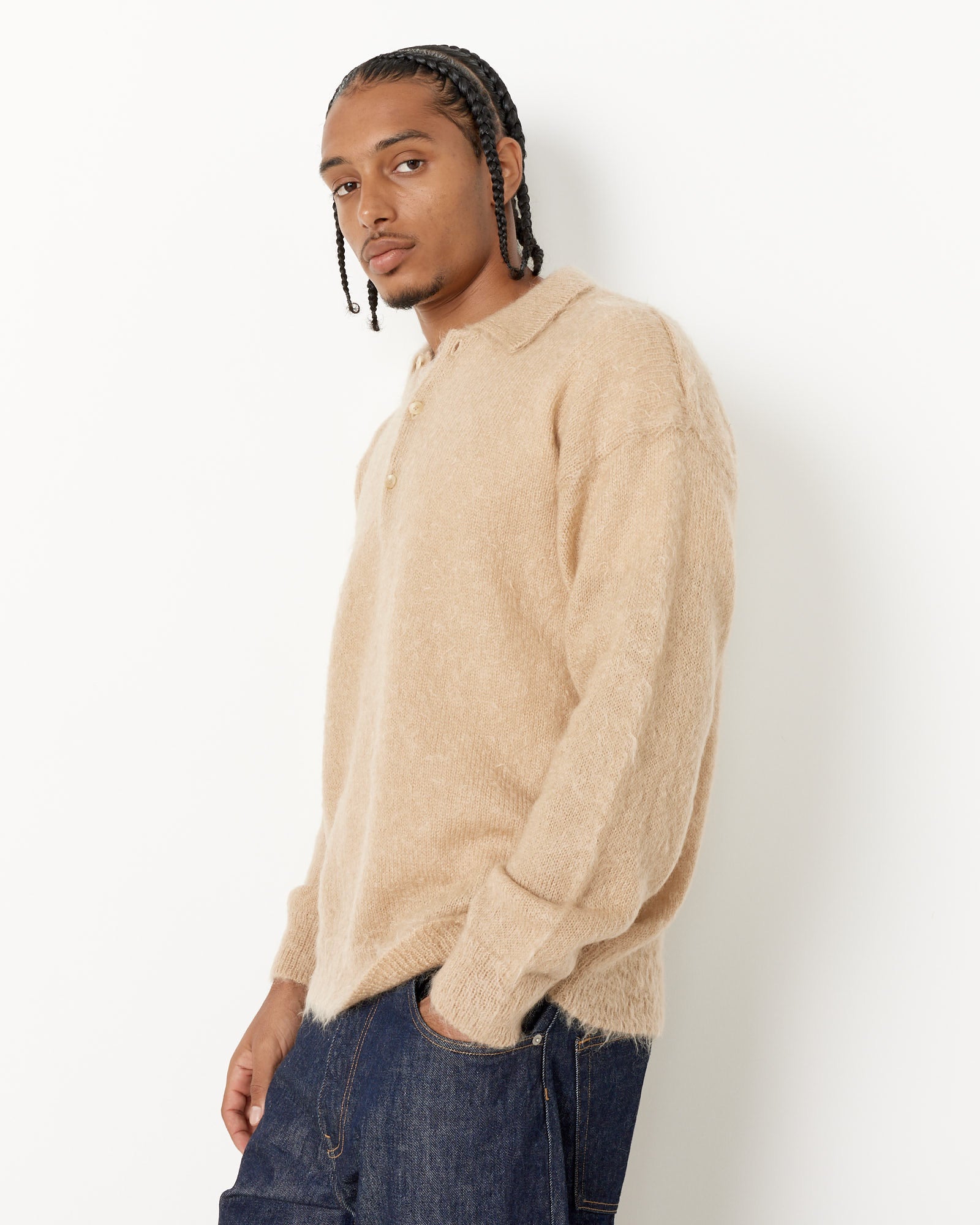 Brushed Mohair Knit Polo