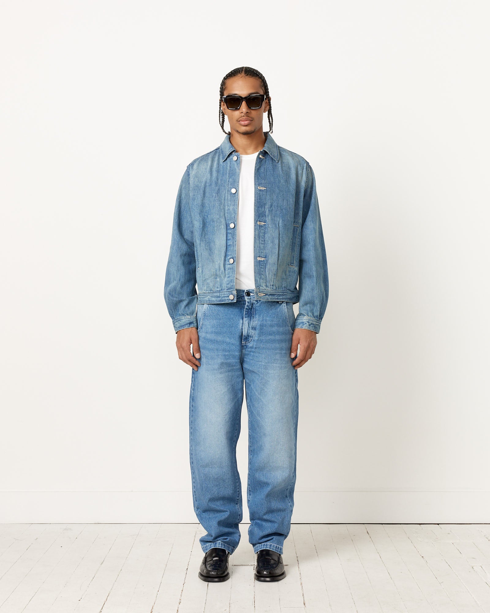 Selvedge Faded Denim Blouson in Light Indigo