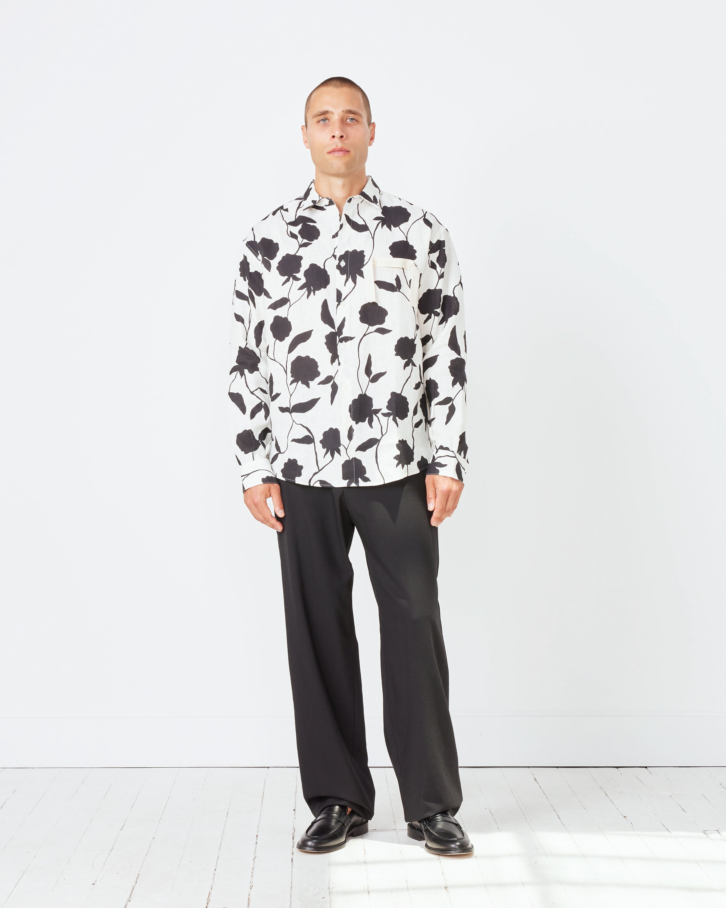 La Chemise Simon Shirt in Black Roses