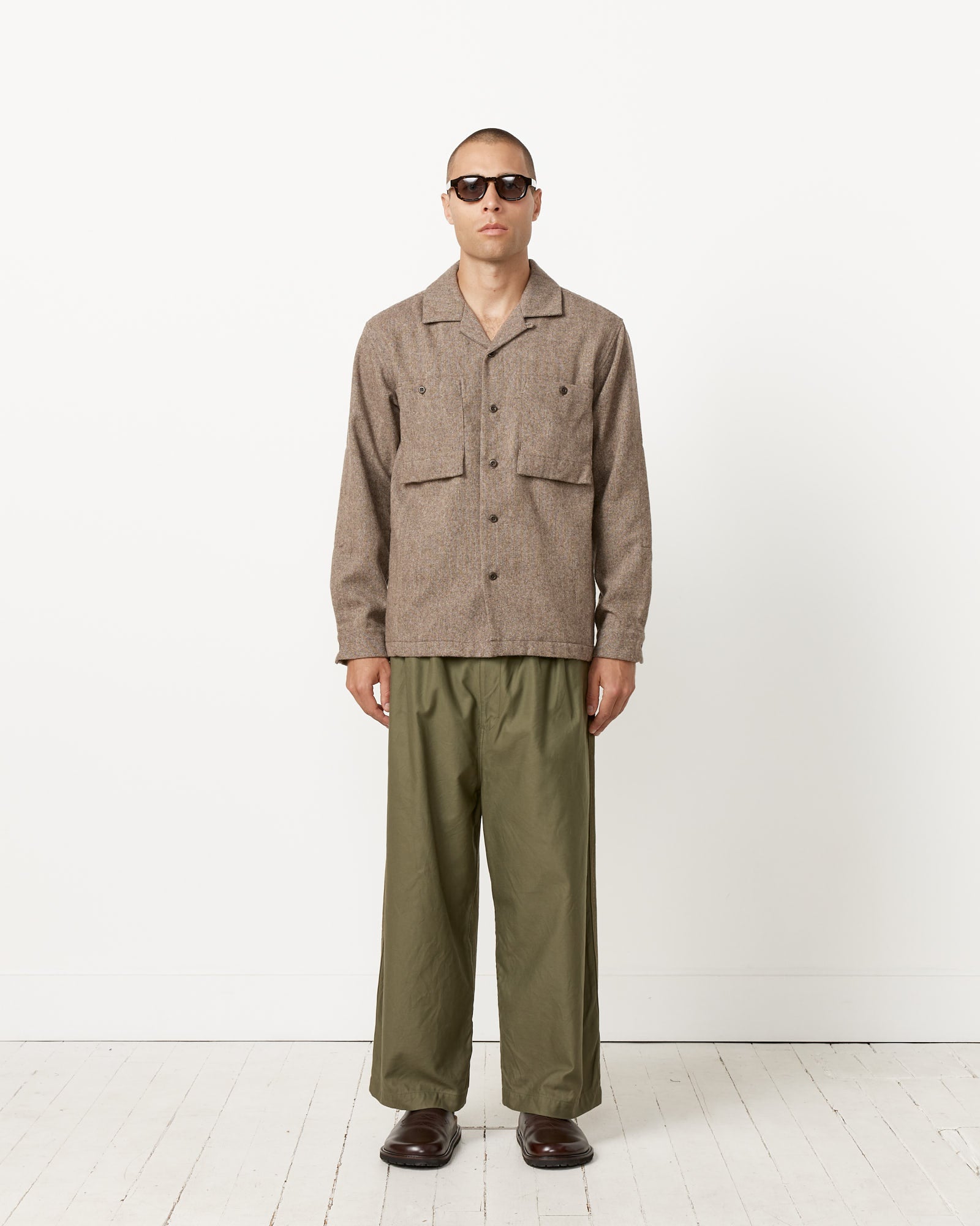 Recycled Wool Field Shirt in Brown in Charcoal