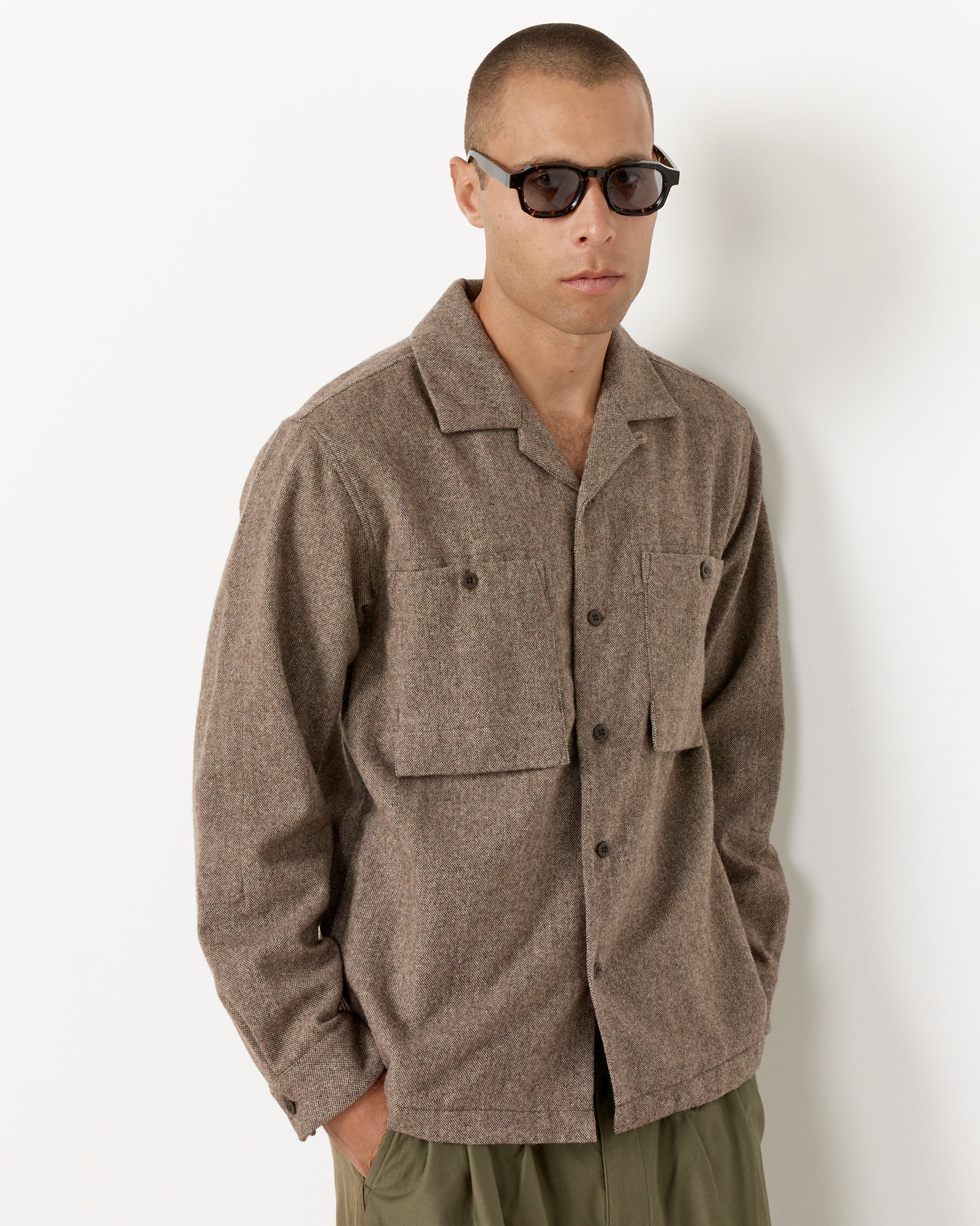 Recycled Wool Field Shirt in Brown in Charcoal