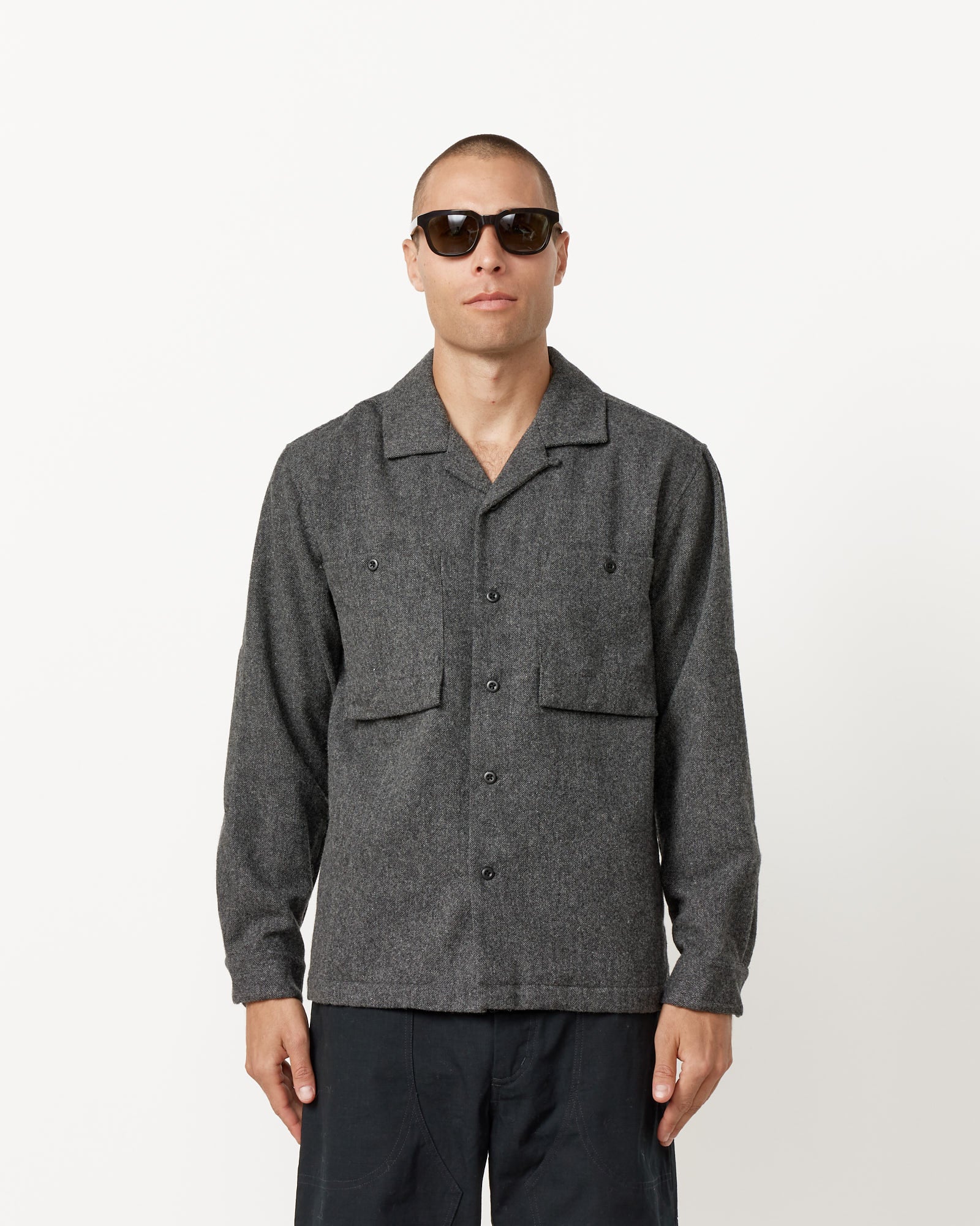 Recycled Wool Field Shirt in Brown in Charcoal