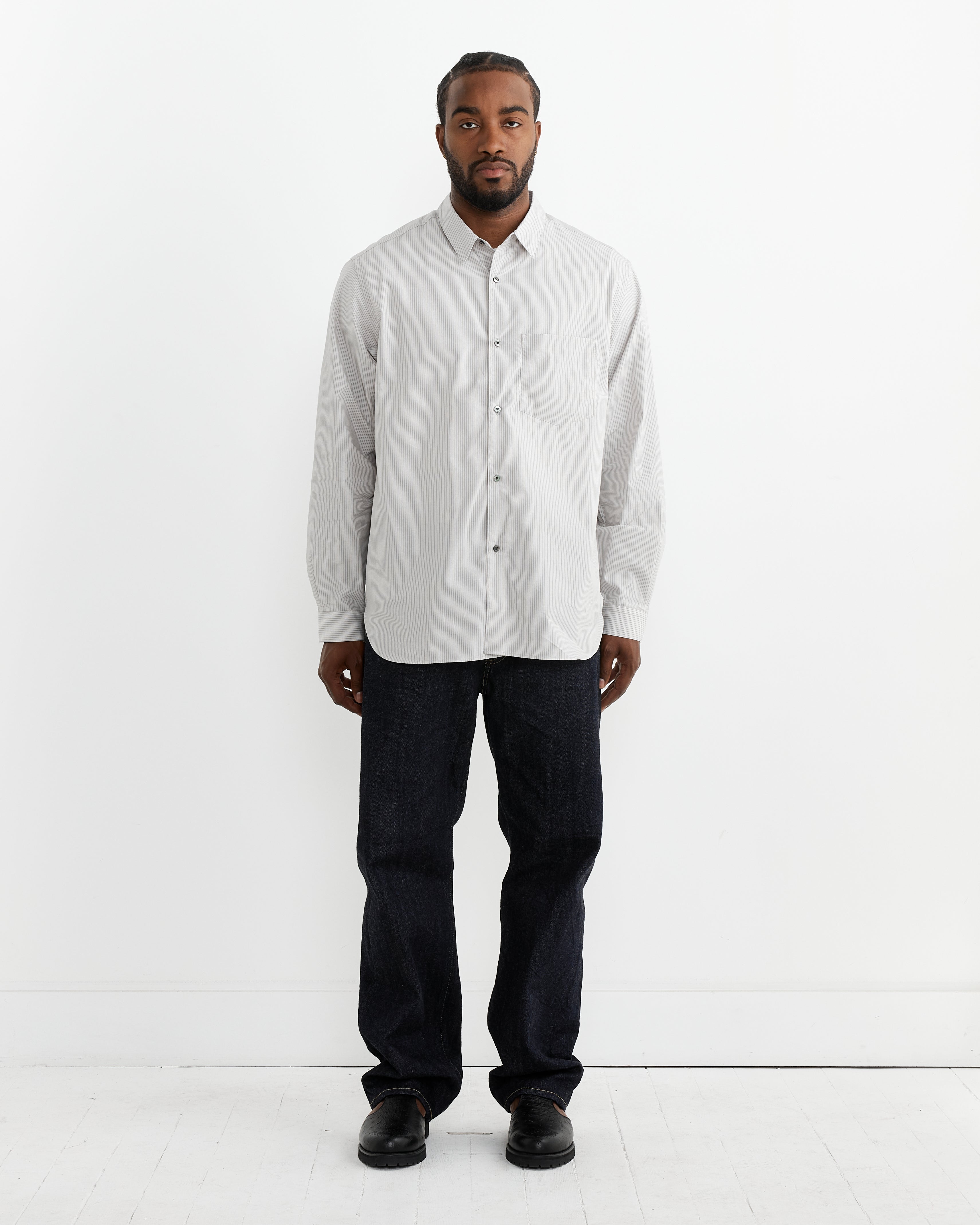 Regular Collar Shirt in Grey Stripe Regular Collar Shirt in Grey Stripe