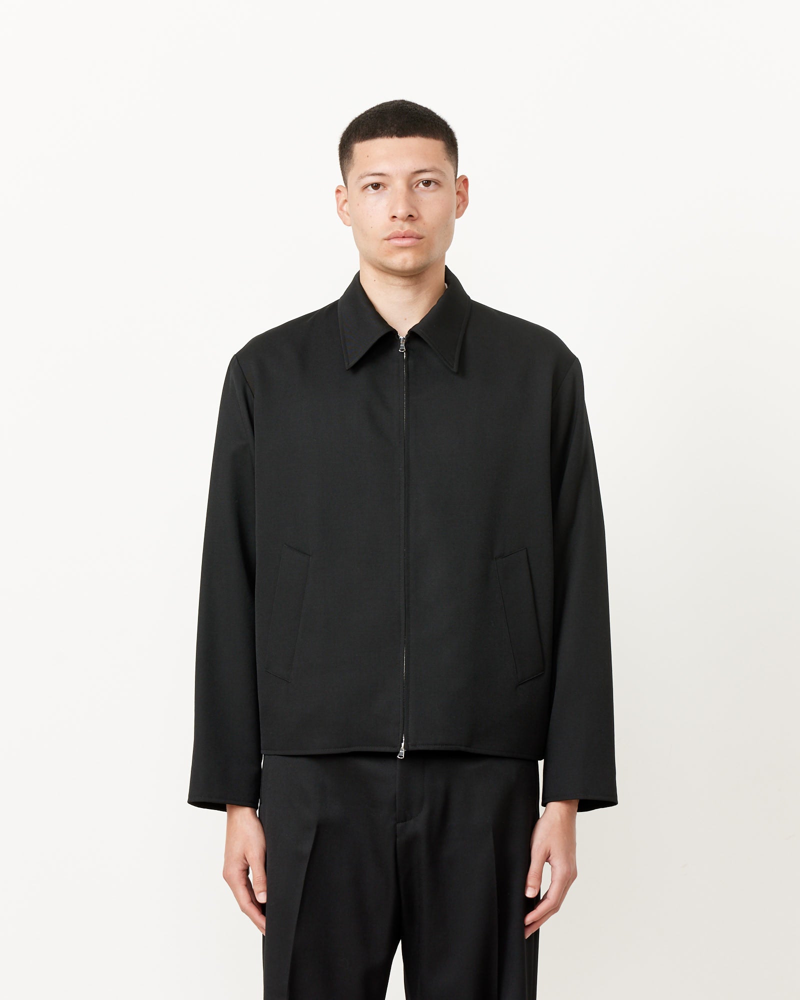 Zip Jacket Wool Gabardine in Black