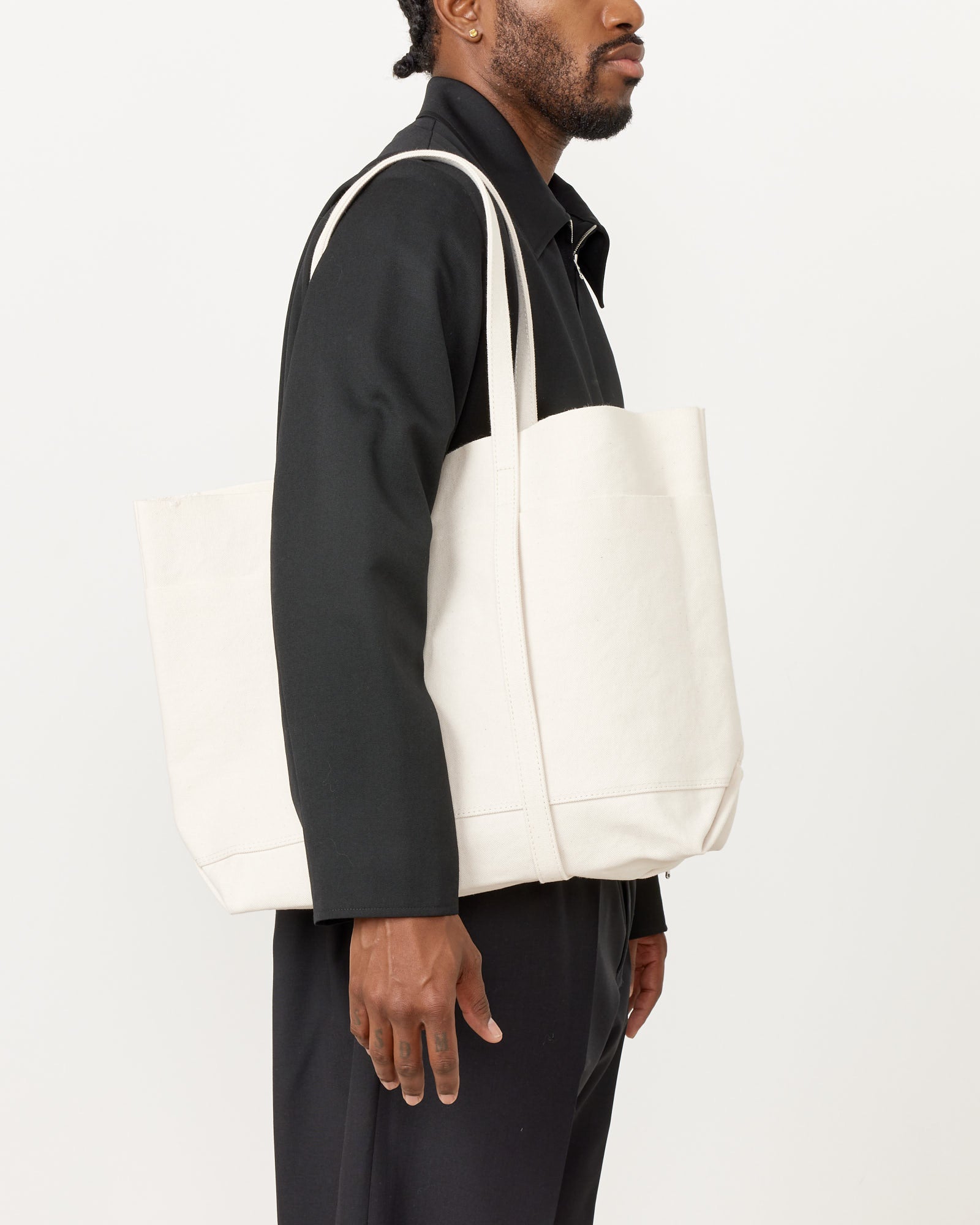 Washed Canvas 6 Pockets Tote in White