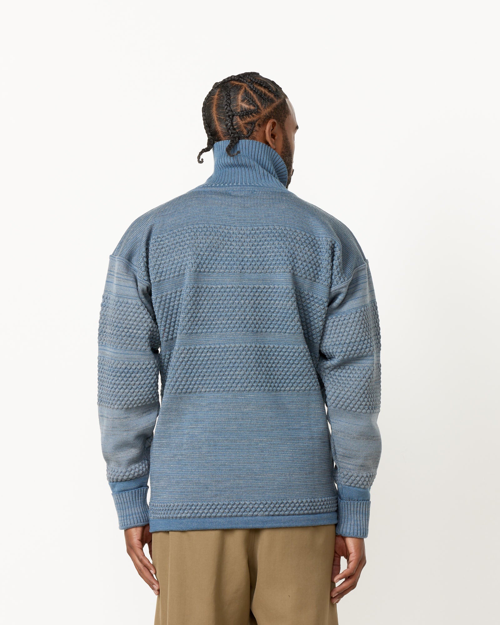 Fisherman Full Zip Sweater in Smoke Blue