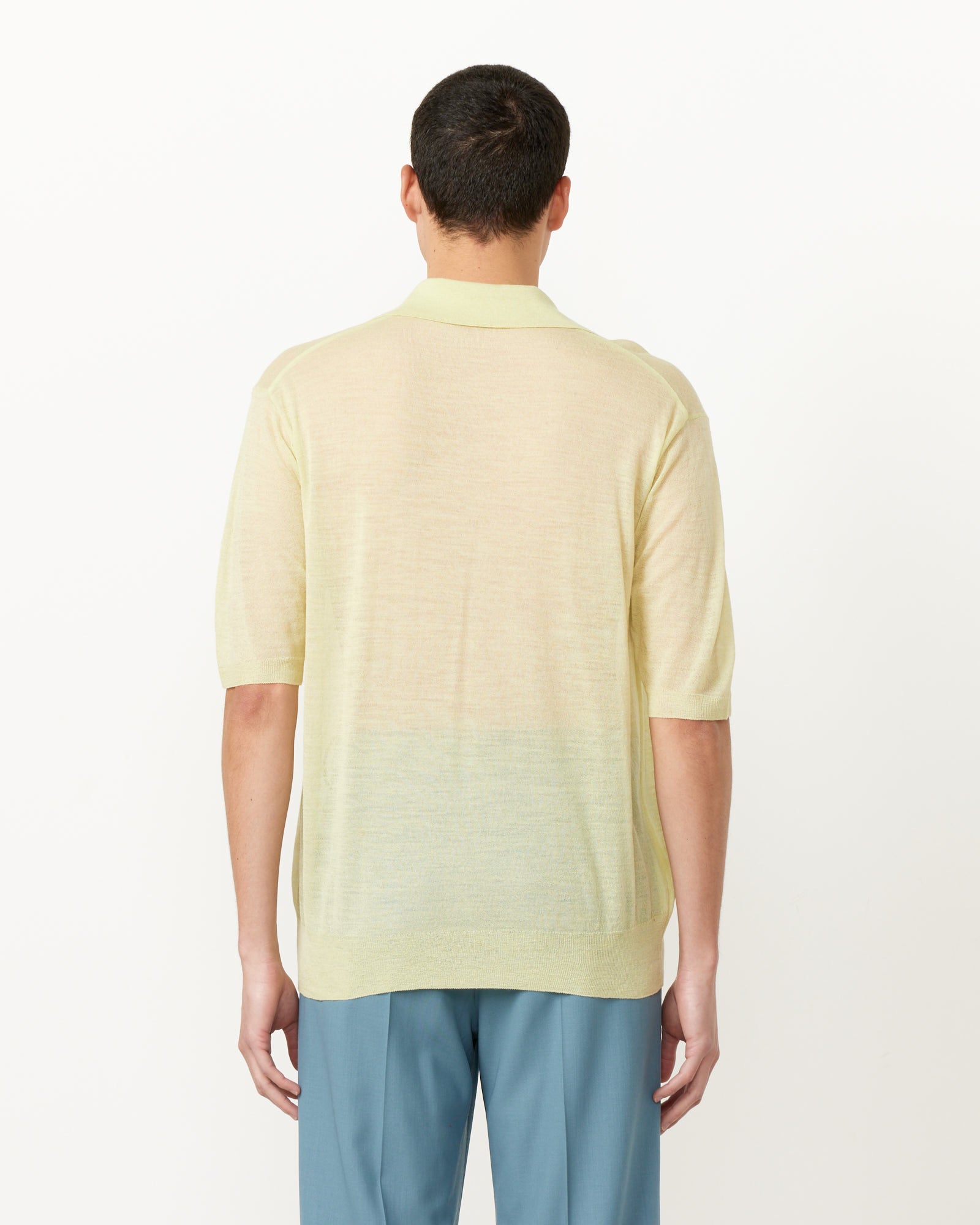 Silk Knit Skipper Polo in Lime Yellow