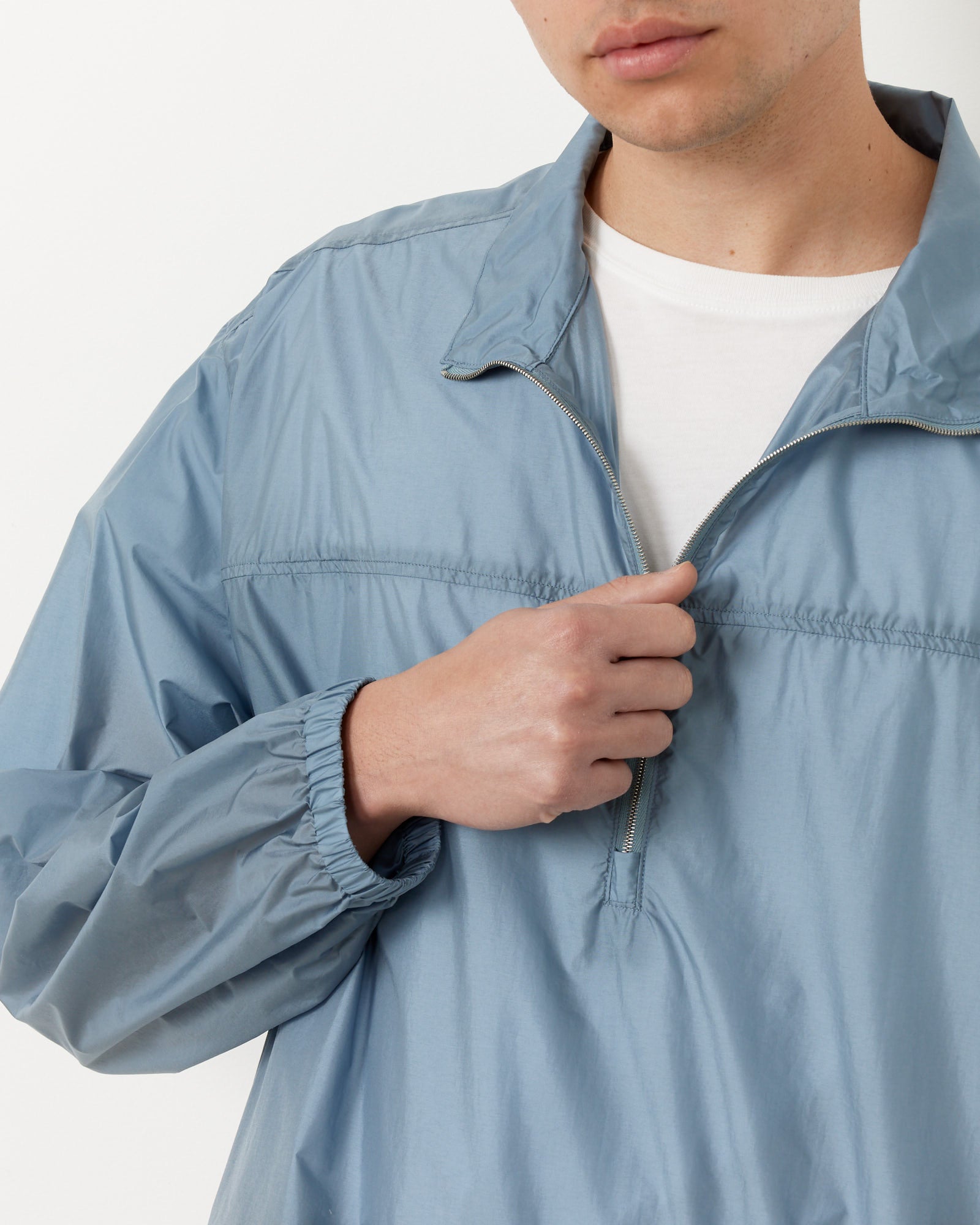 Light Nylon Half Zip Pullover in Blue Grey