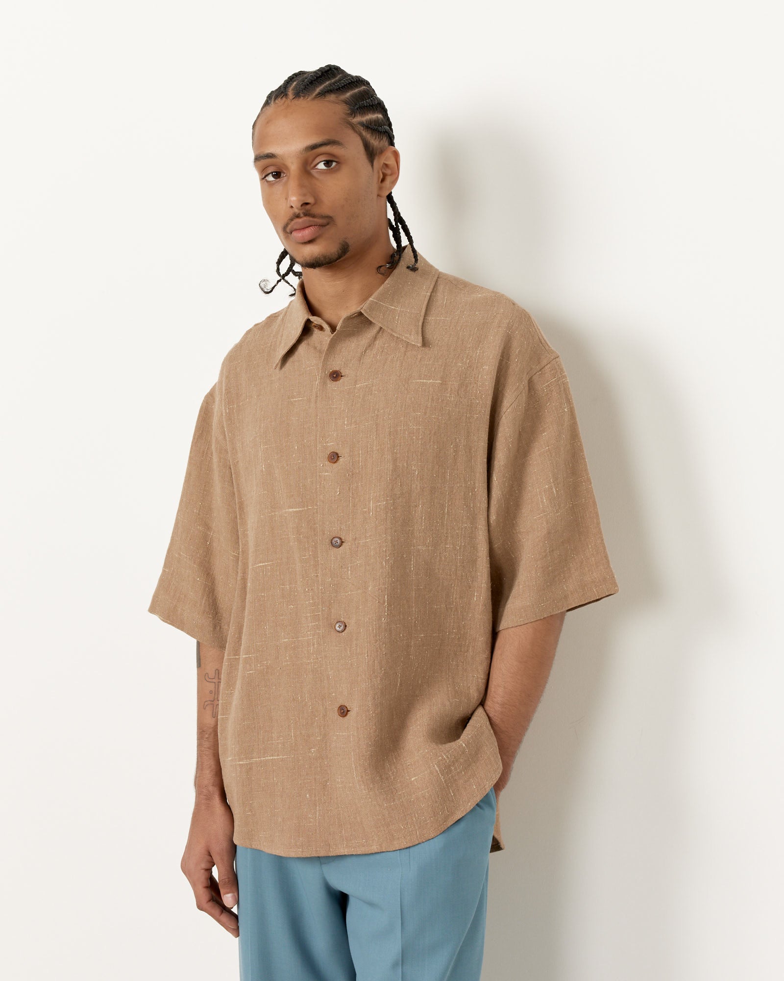 Linen Silk Shirt in Brown