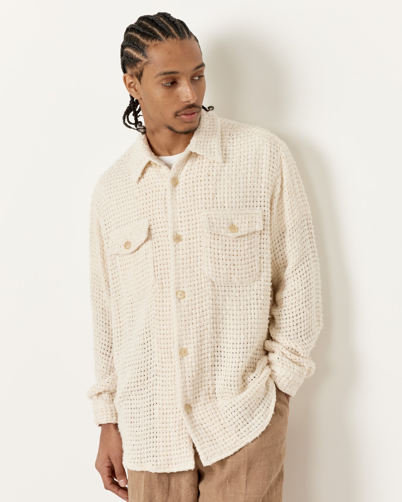 Homespun Summer Mesh Shirt in Off White