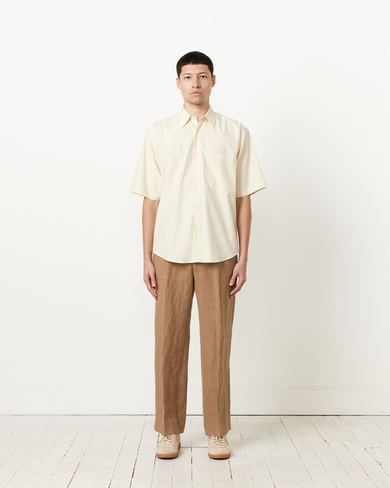 Washed Finx Twill Big Half Sleeve Shirt in Light Yellow