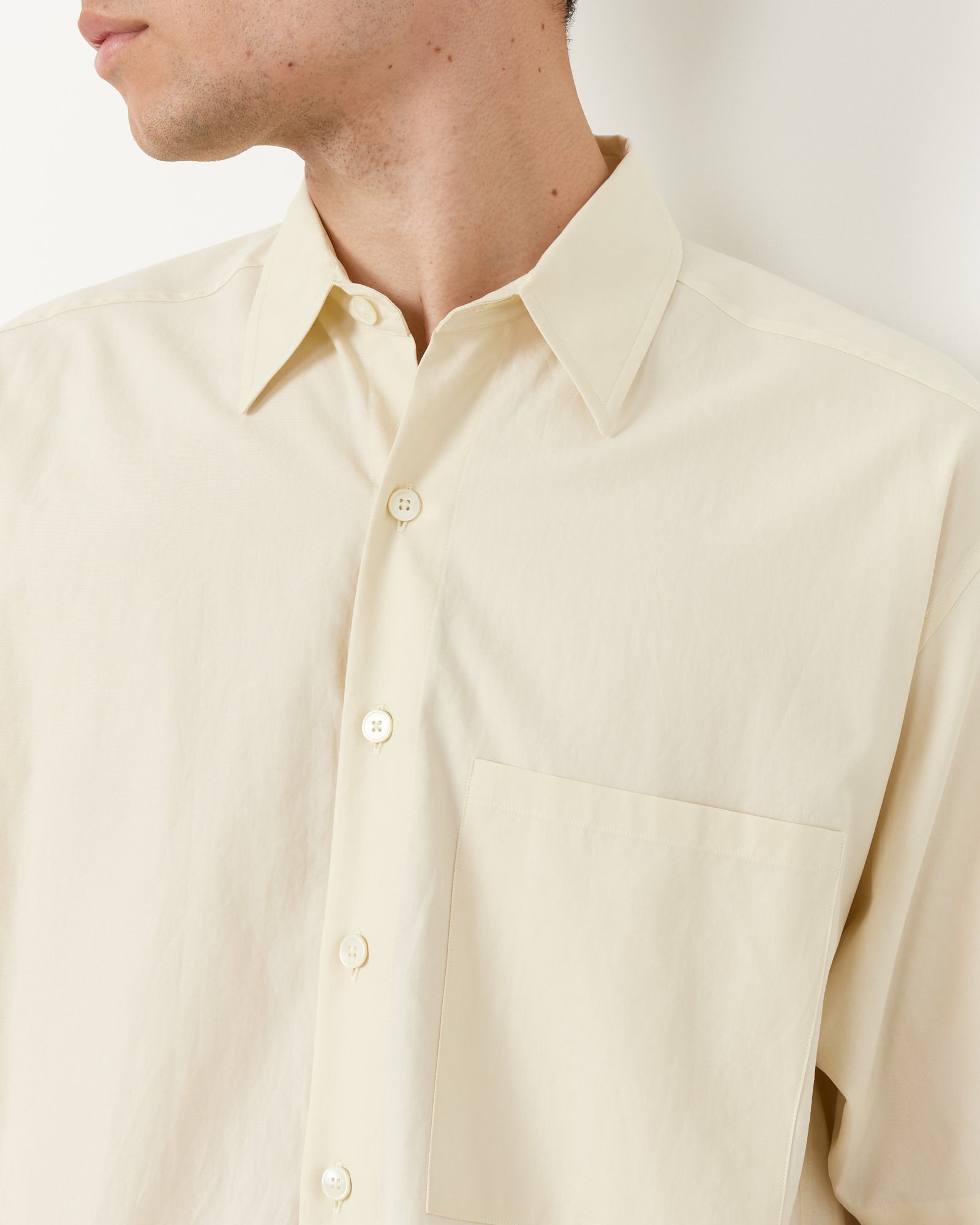 Washed Finx Twill Big Half Sleeve Shirt in Light Yellow