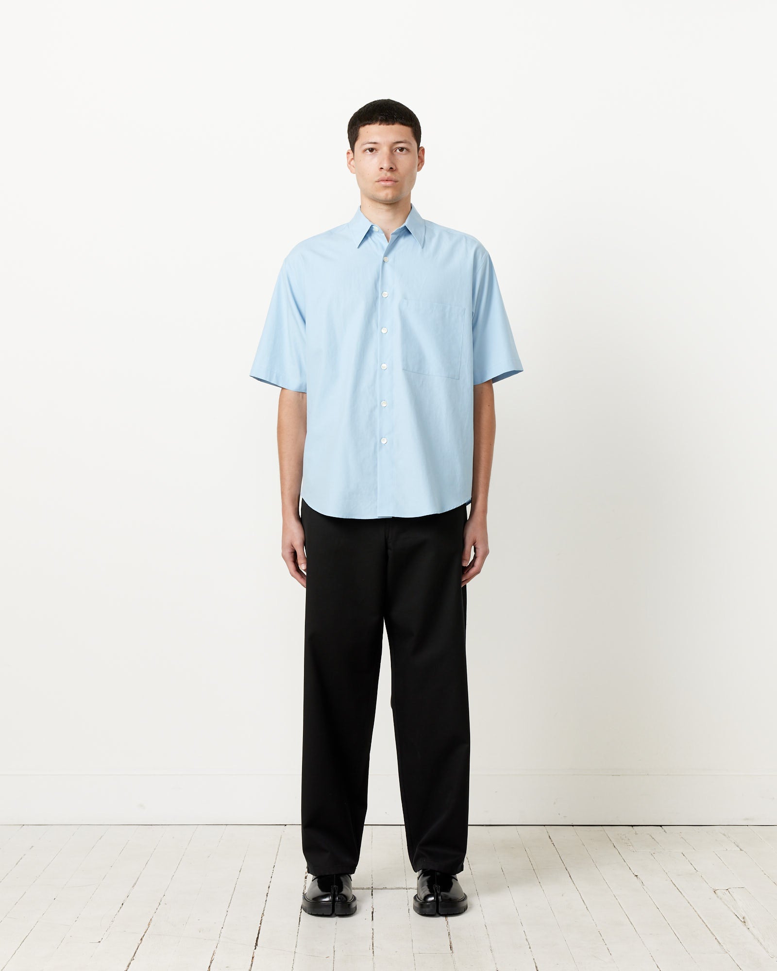 Washed Finx Twill Big Half Sleeve Shirt in Sax Blue